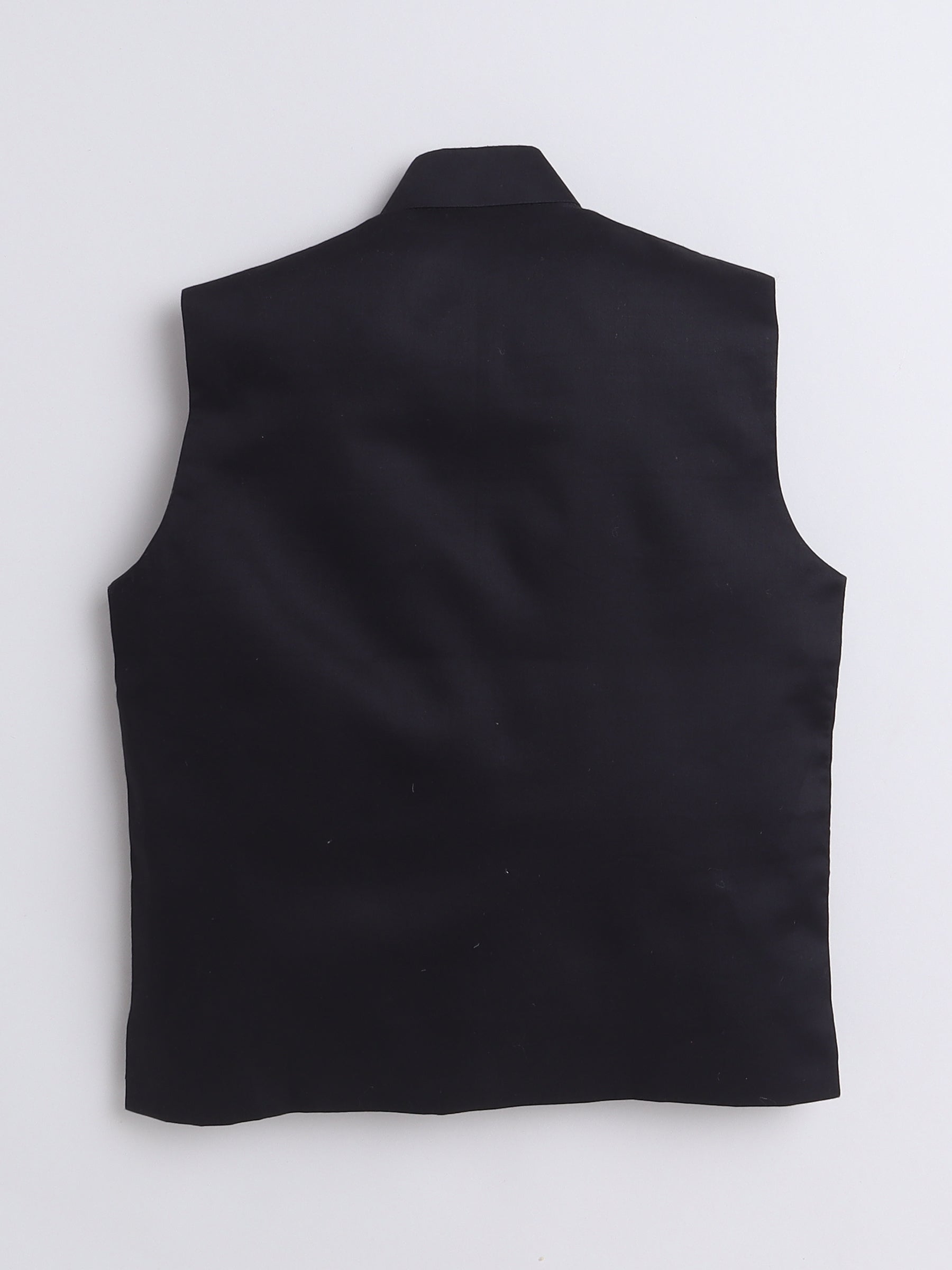 Pure Linen Nehru jacket -  silver color embroidery - Black