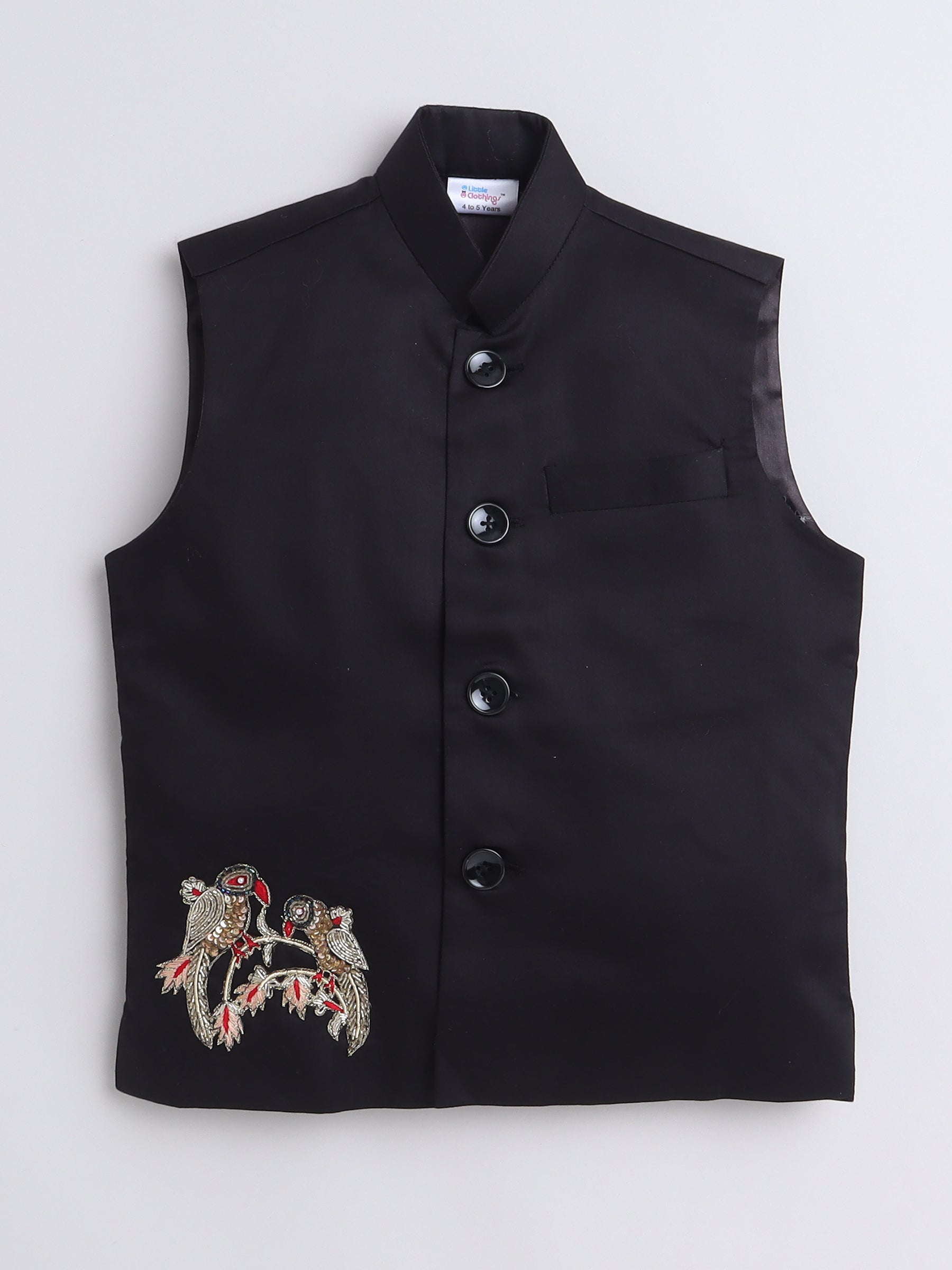 Pure Linen Nehru jacket - silver color embroidery - Black