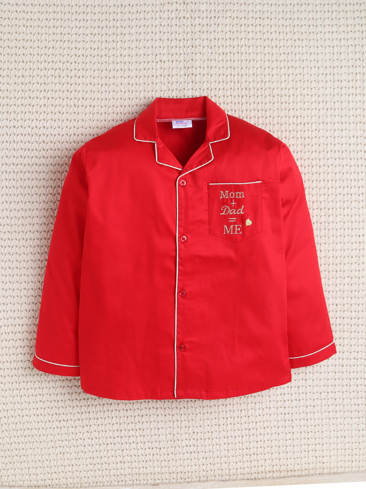 Red Mom Dad Love Embroidered Cotton Night suit Set