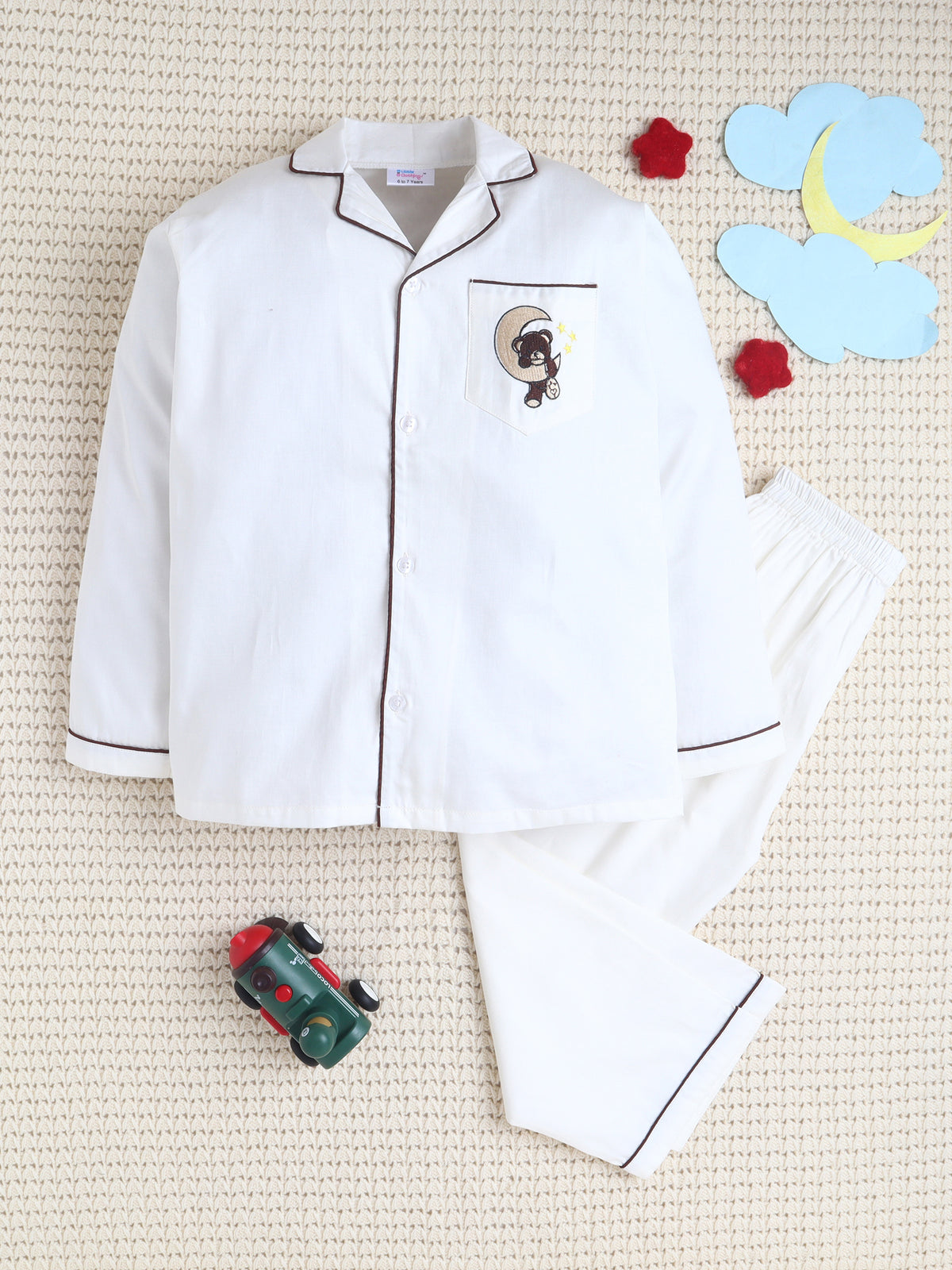 OFFWHITE Moon Bear Embroidered Cotton Night suit Set