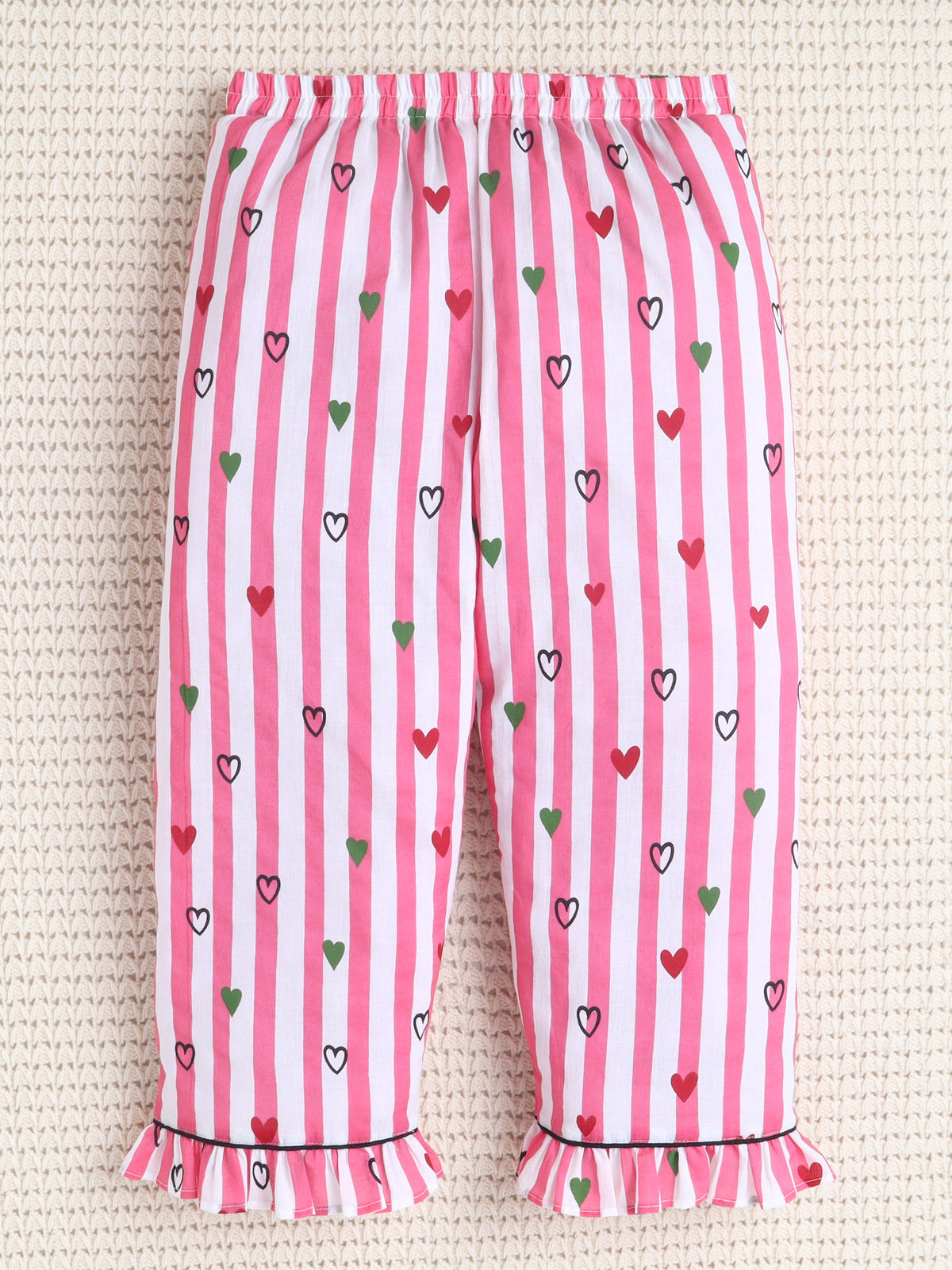 Pink Stripe Heart Print Cotton Night suit Set