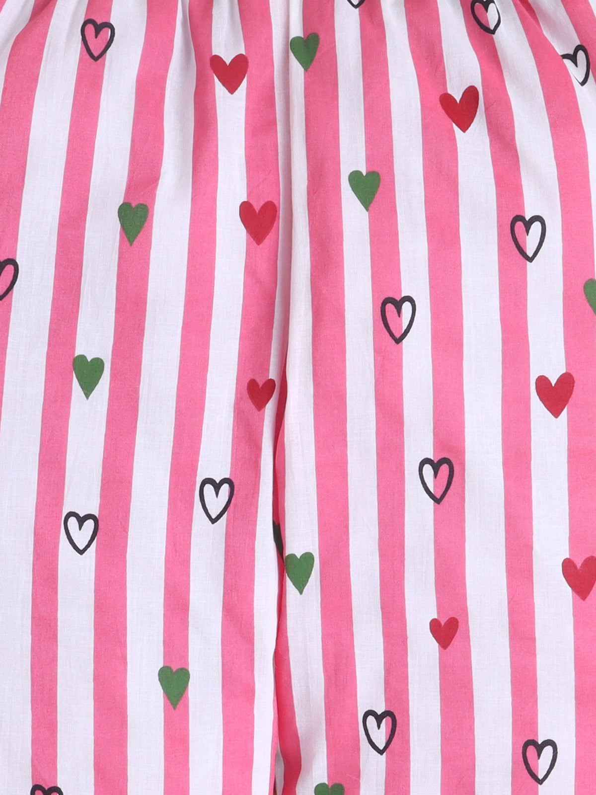 Pink Stripe Heart Print Cotton Night suit Set