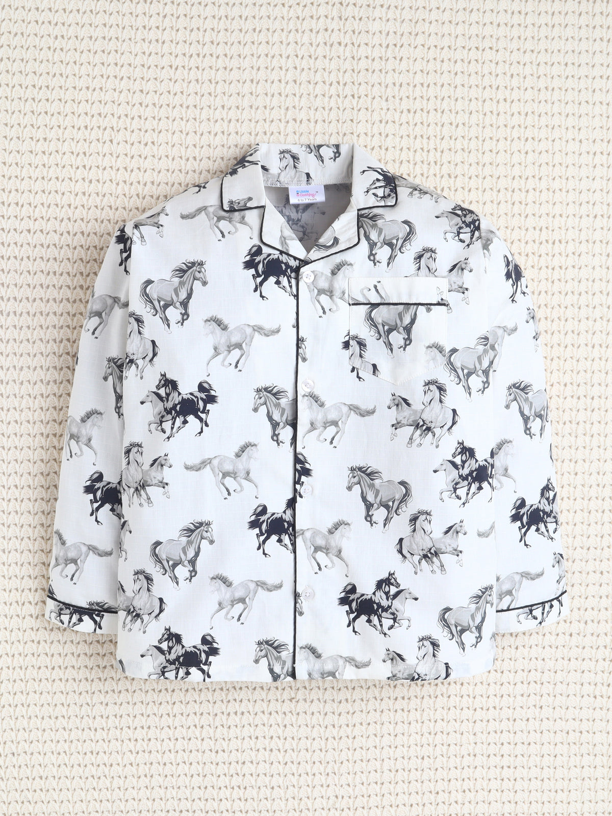 Monochrome Horse Print Cotton Night suit Set