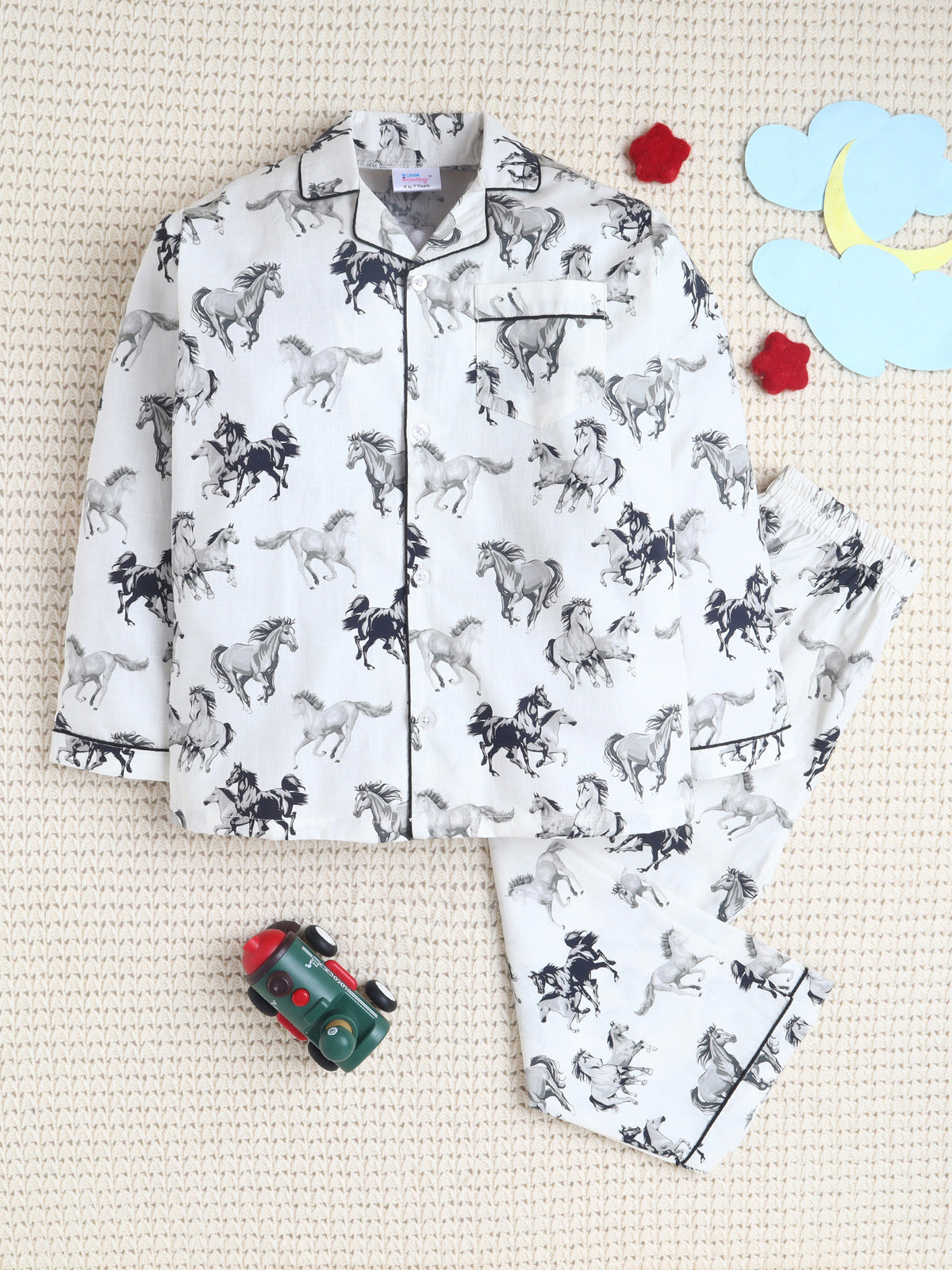 Monochrome Horse Print Cotton Night suit Set