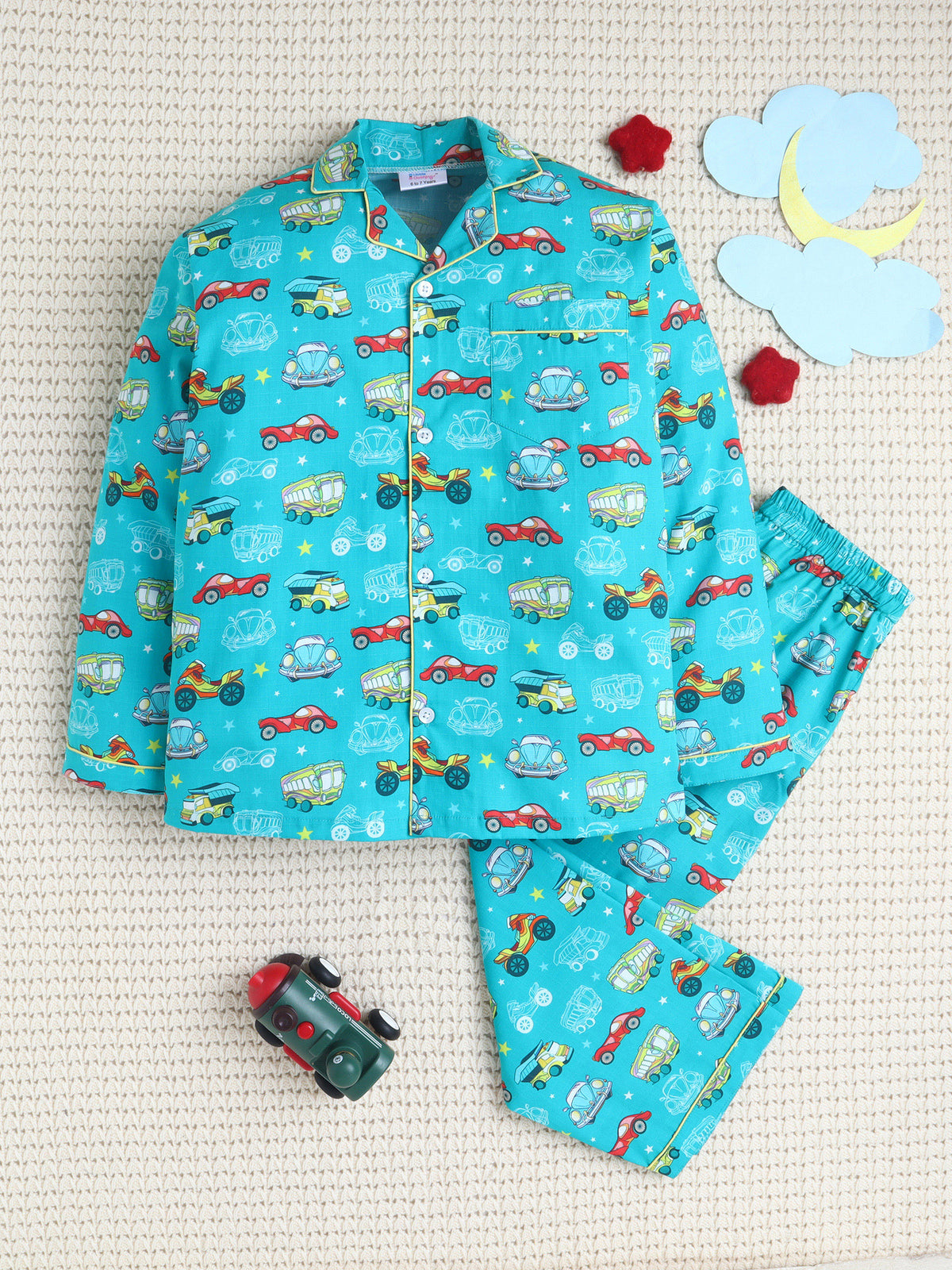 Aqua Wheels Print Cotton Nightsuit Set