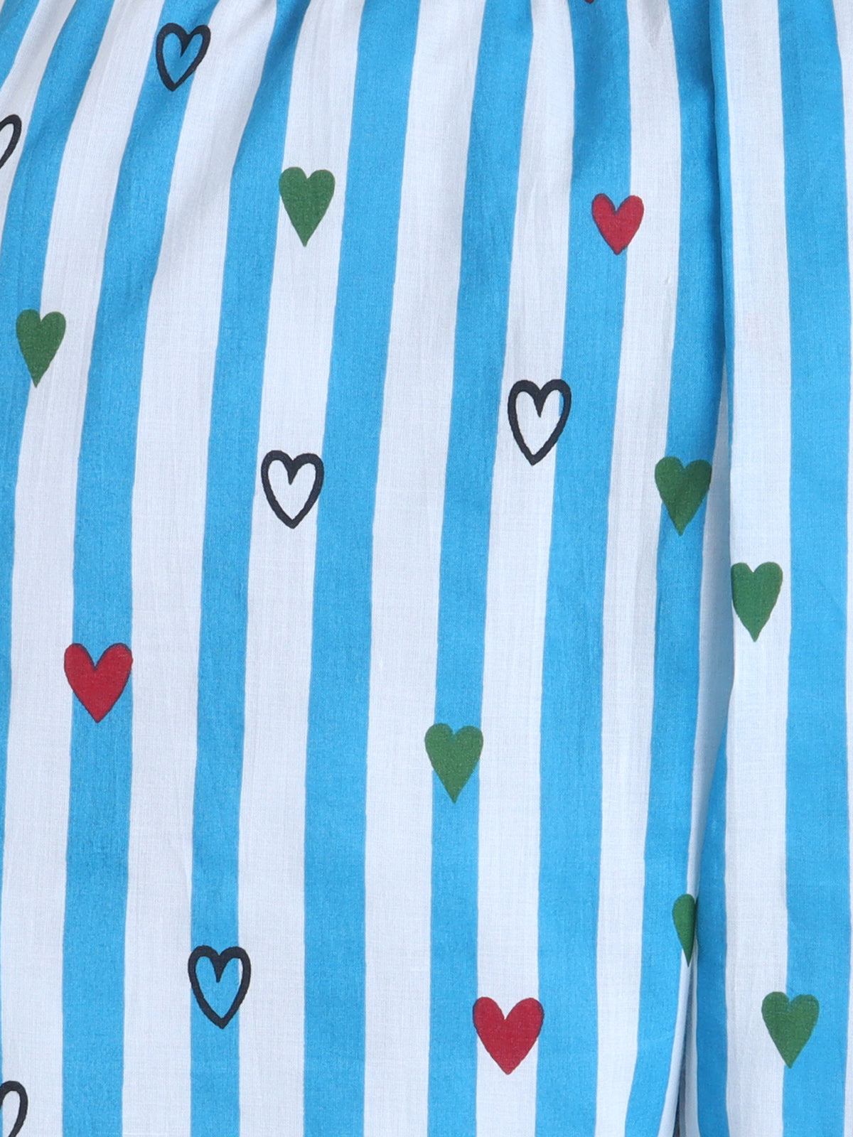 Blue Stripe Heart Print Cotton Night suit Set