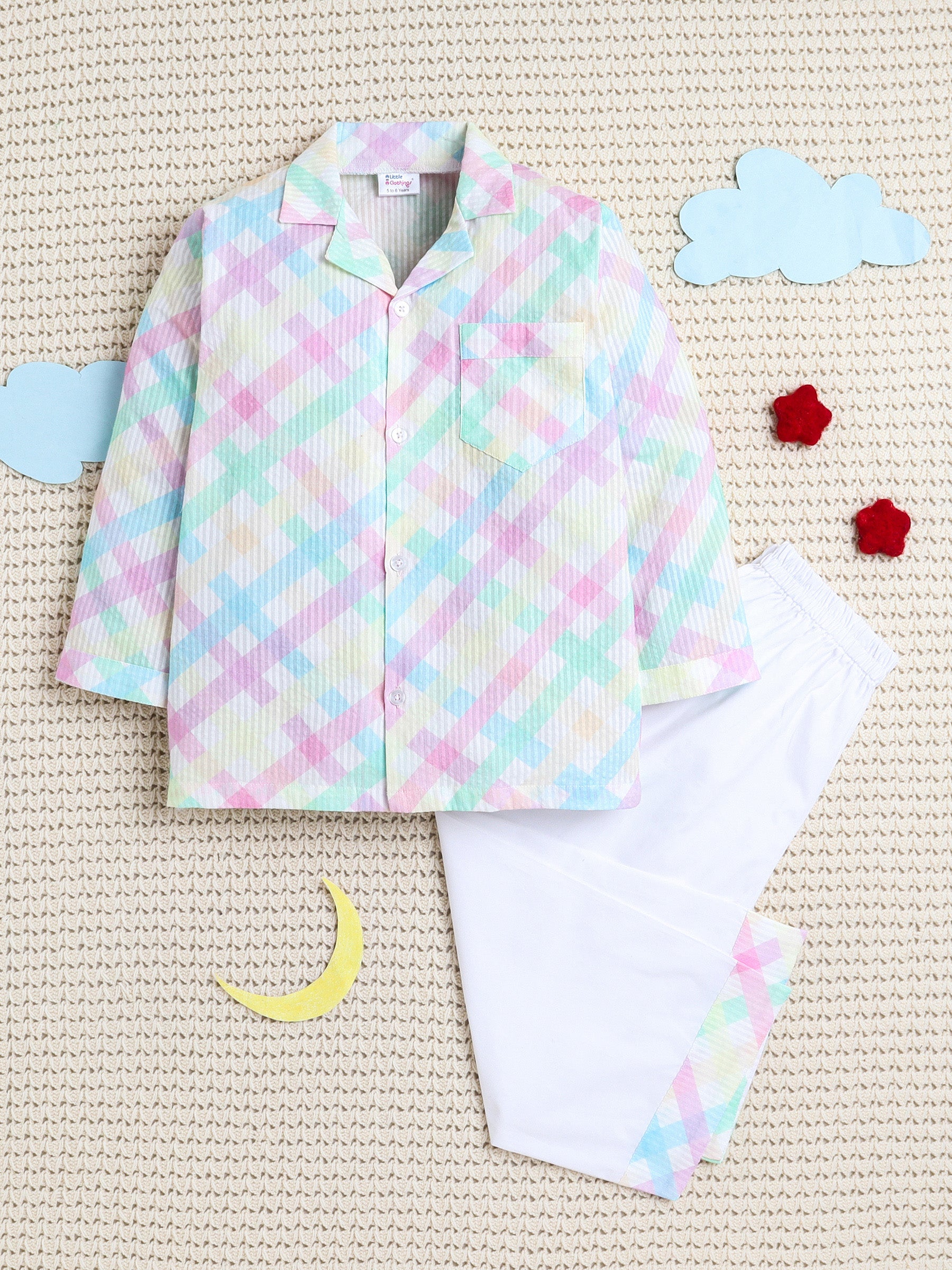 Pastel Candy Checks Crinkled PJ Set