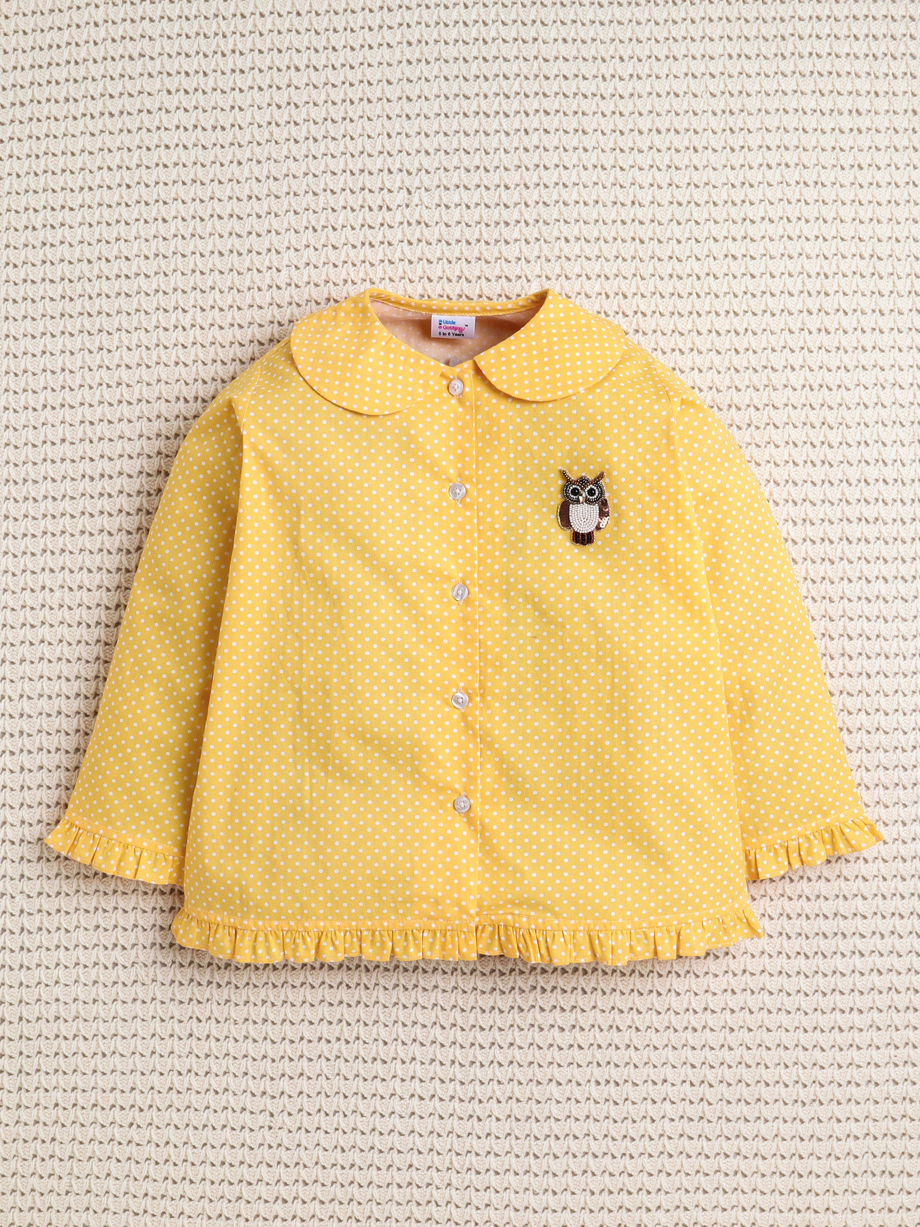Yellow Polka Dots Owl Patch PJ Set