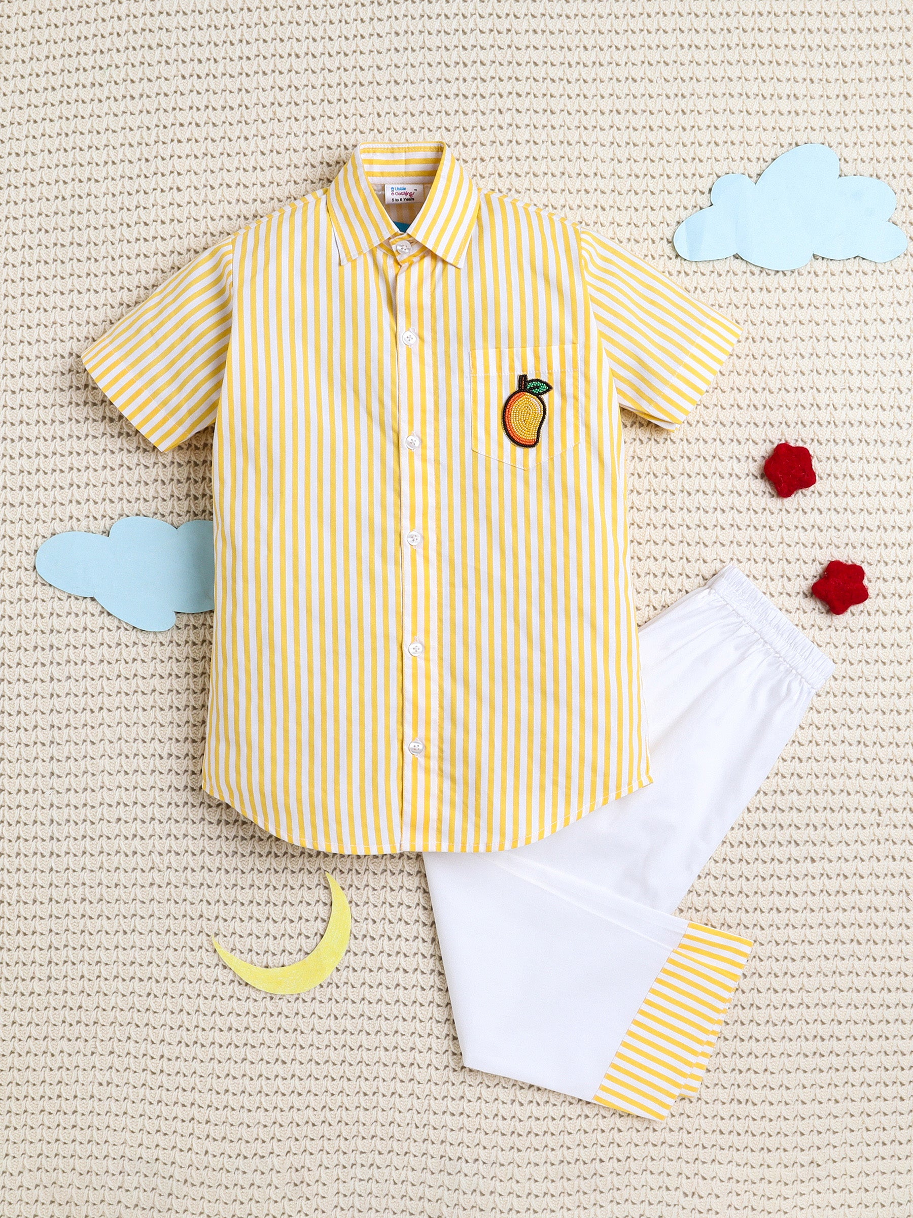 Sunshine Yellow Stripes Mango Patch PJ Set
