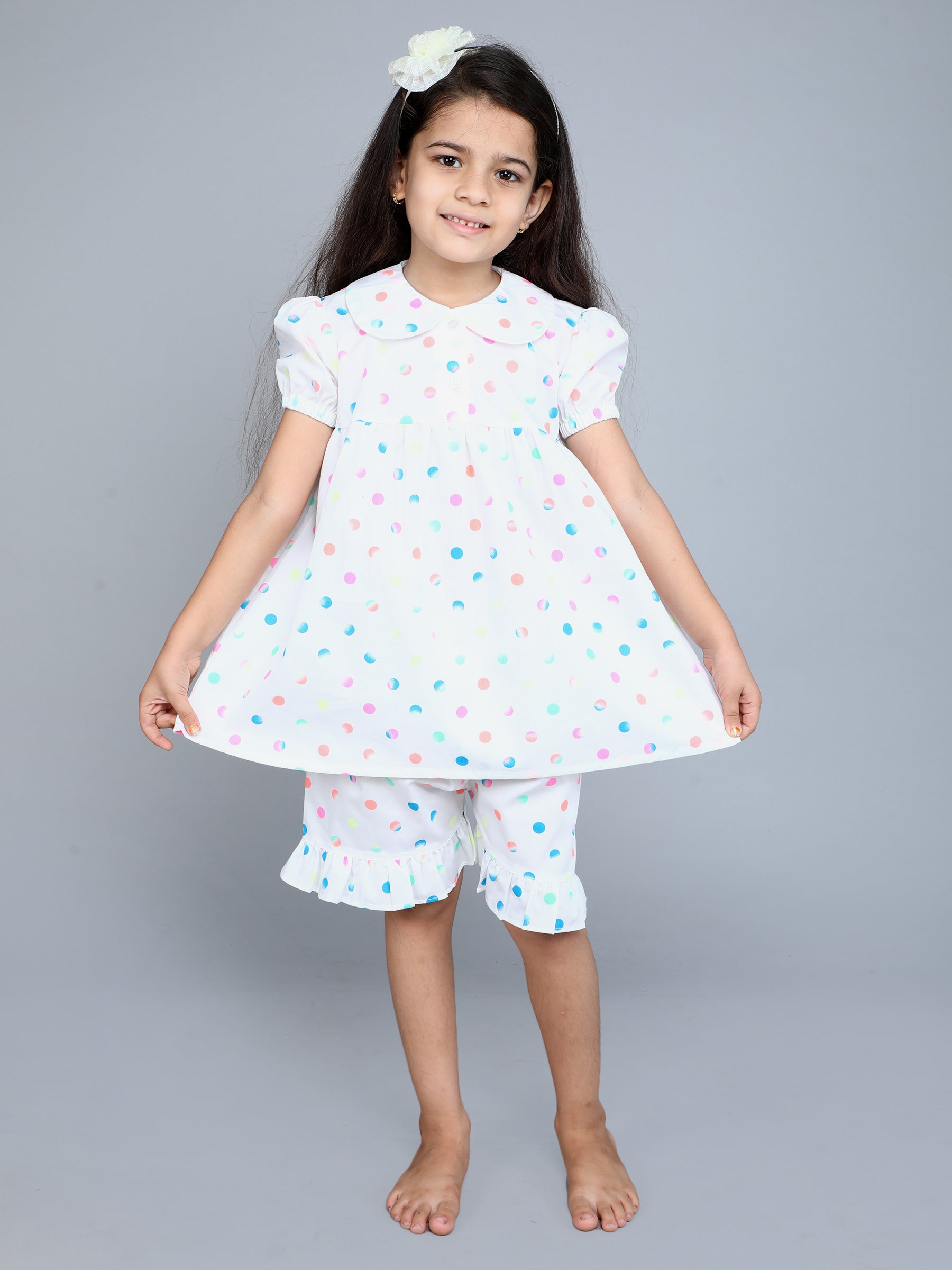 White Polka Dot Printed Cotton Co-ord Set