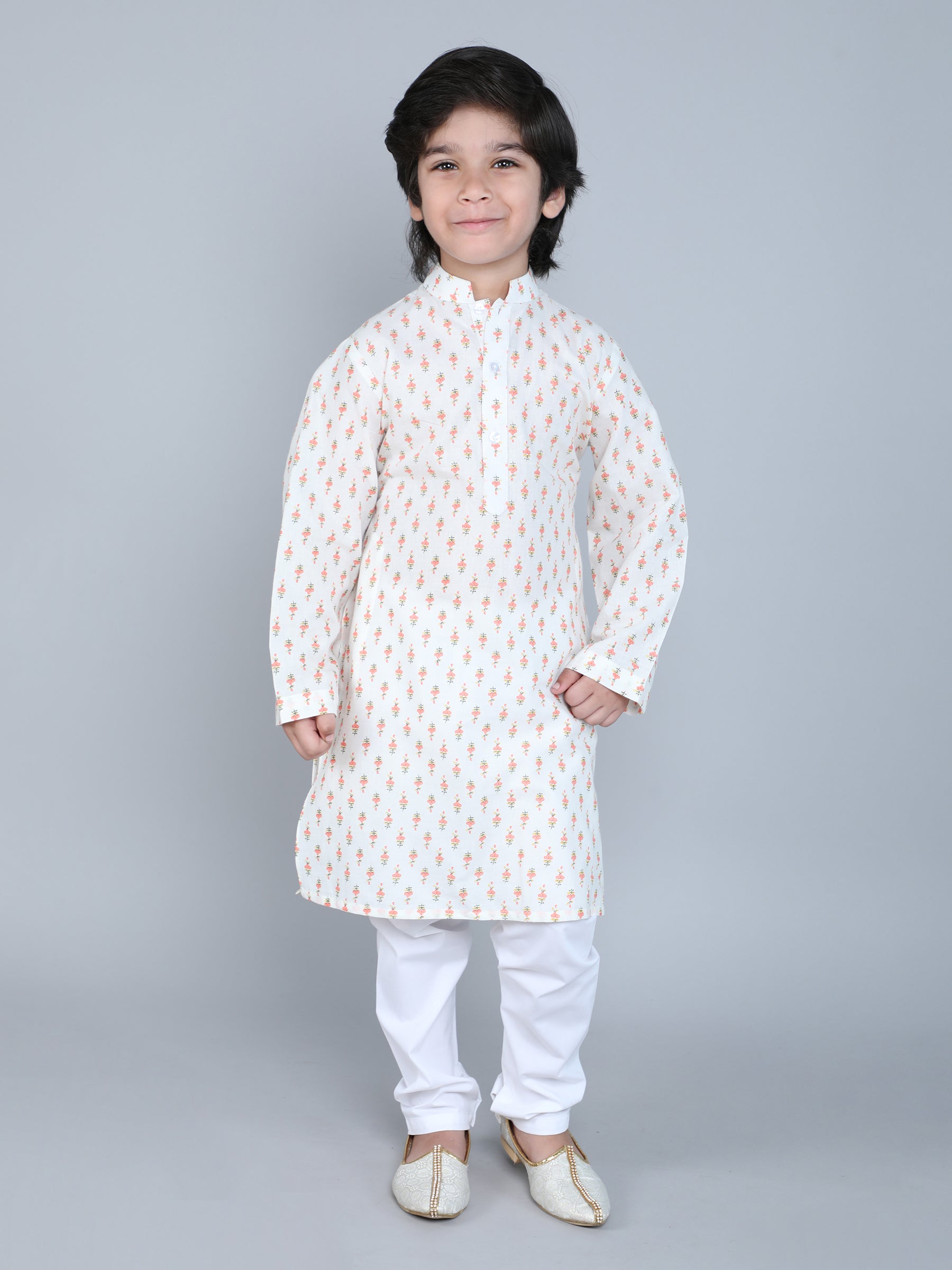 Hand Block Print Kurta Set - Cream