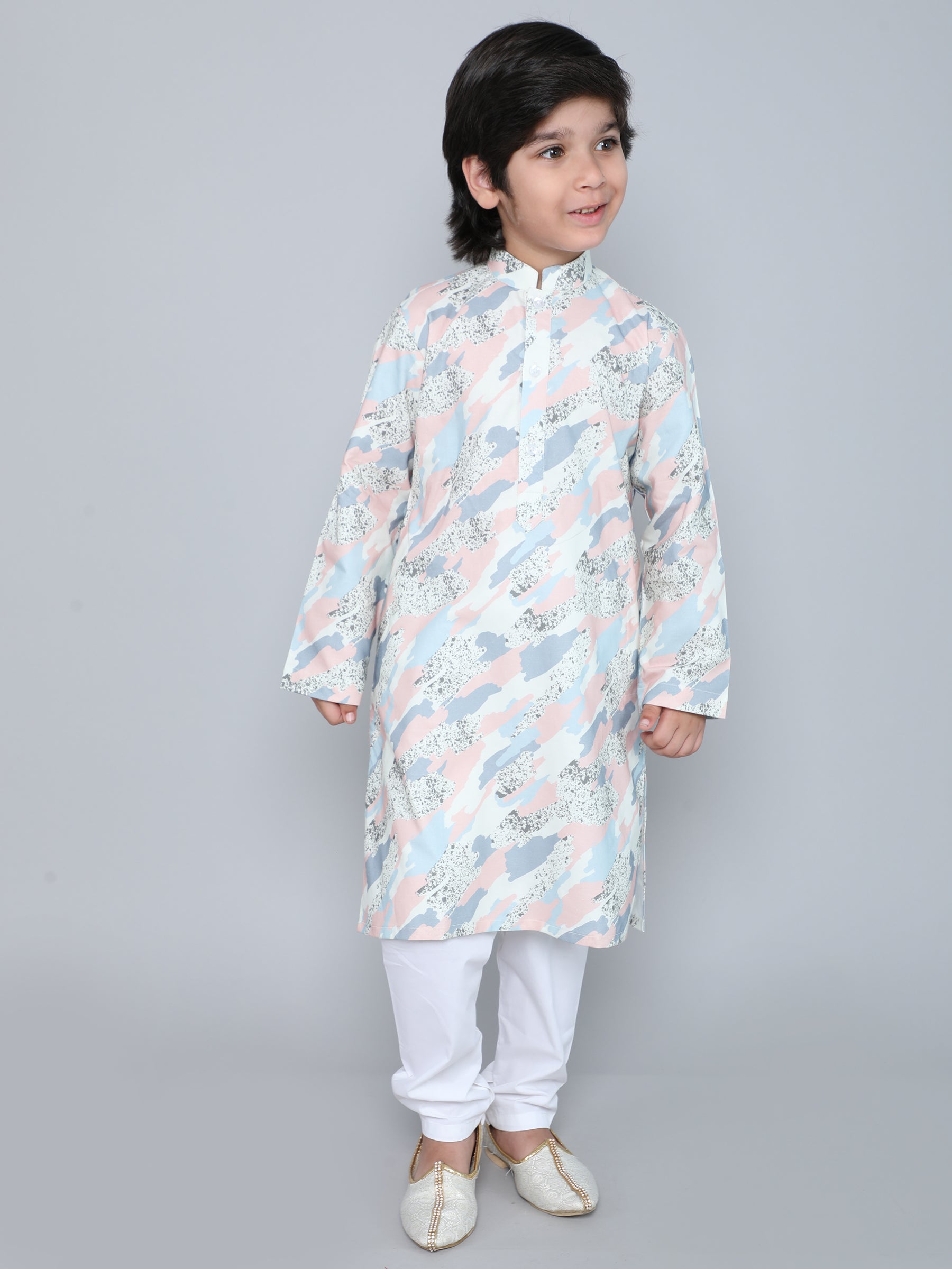 Pastel Abstract Camouflage Printed Kurta Set