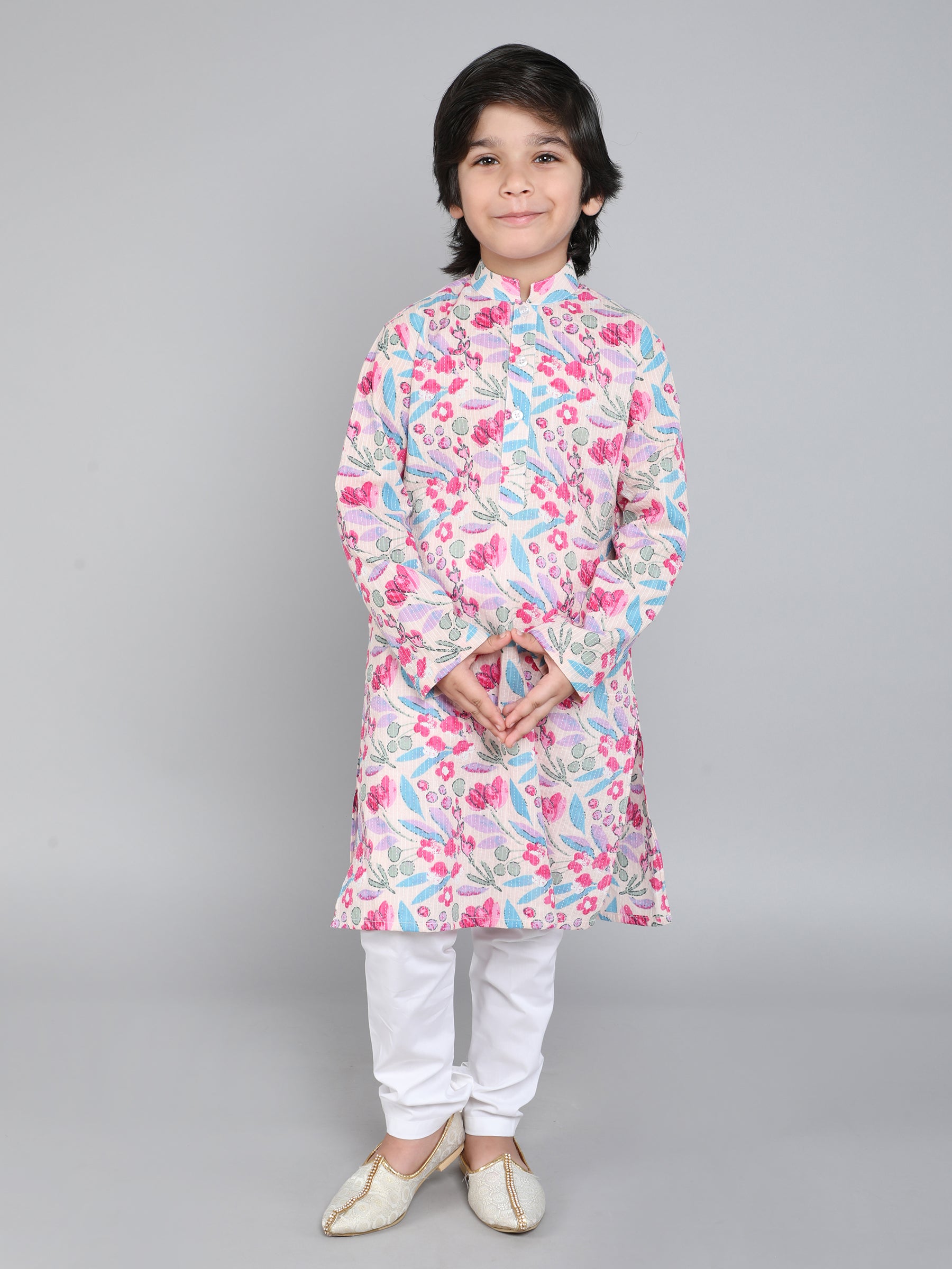 Hand Block Print Kurta Set - Cream