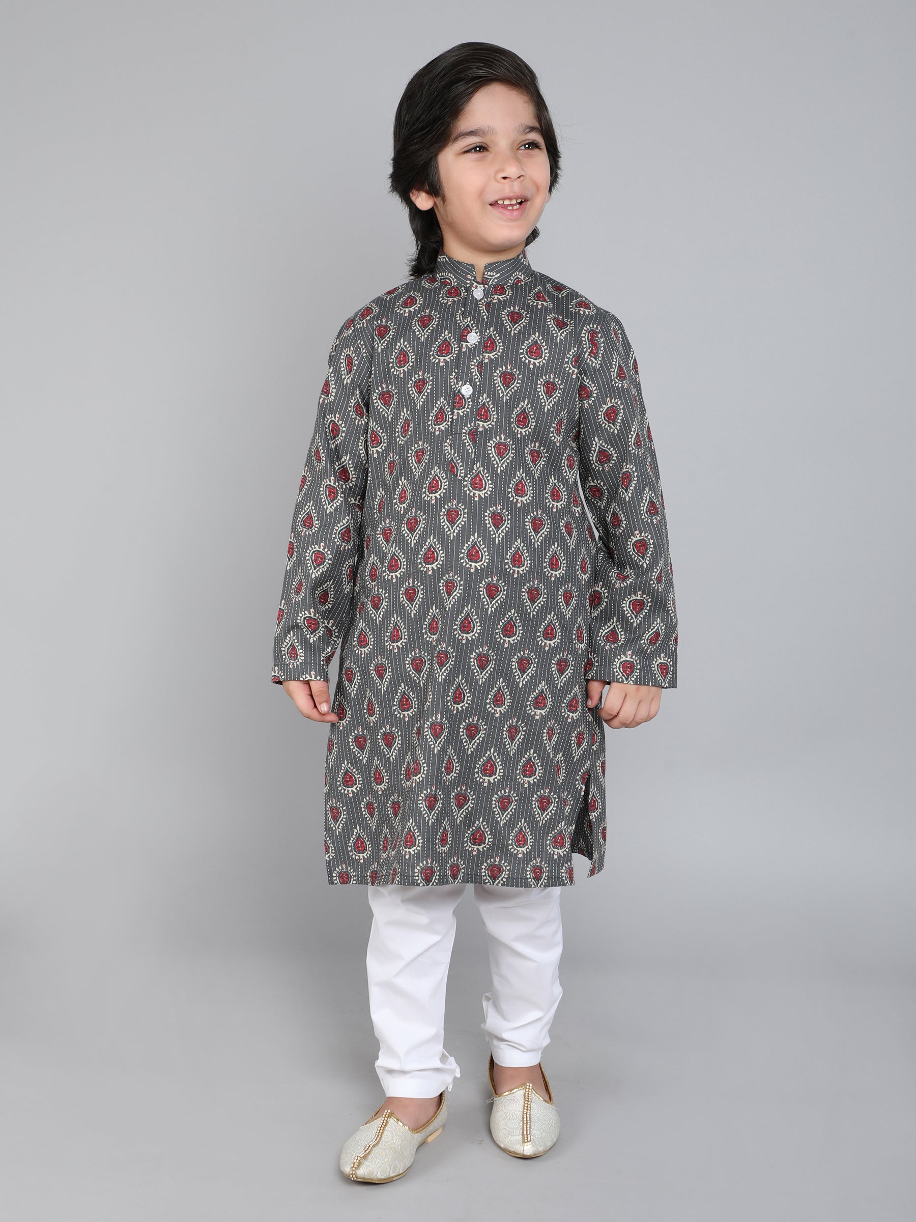 Hand Block Print Kurta Set - Grey