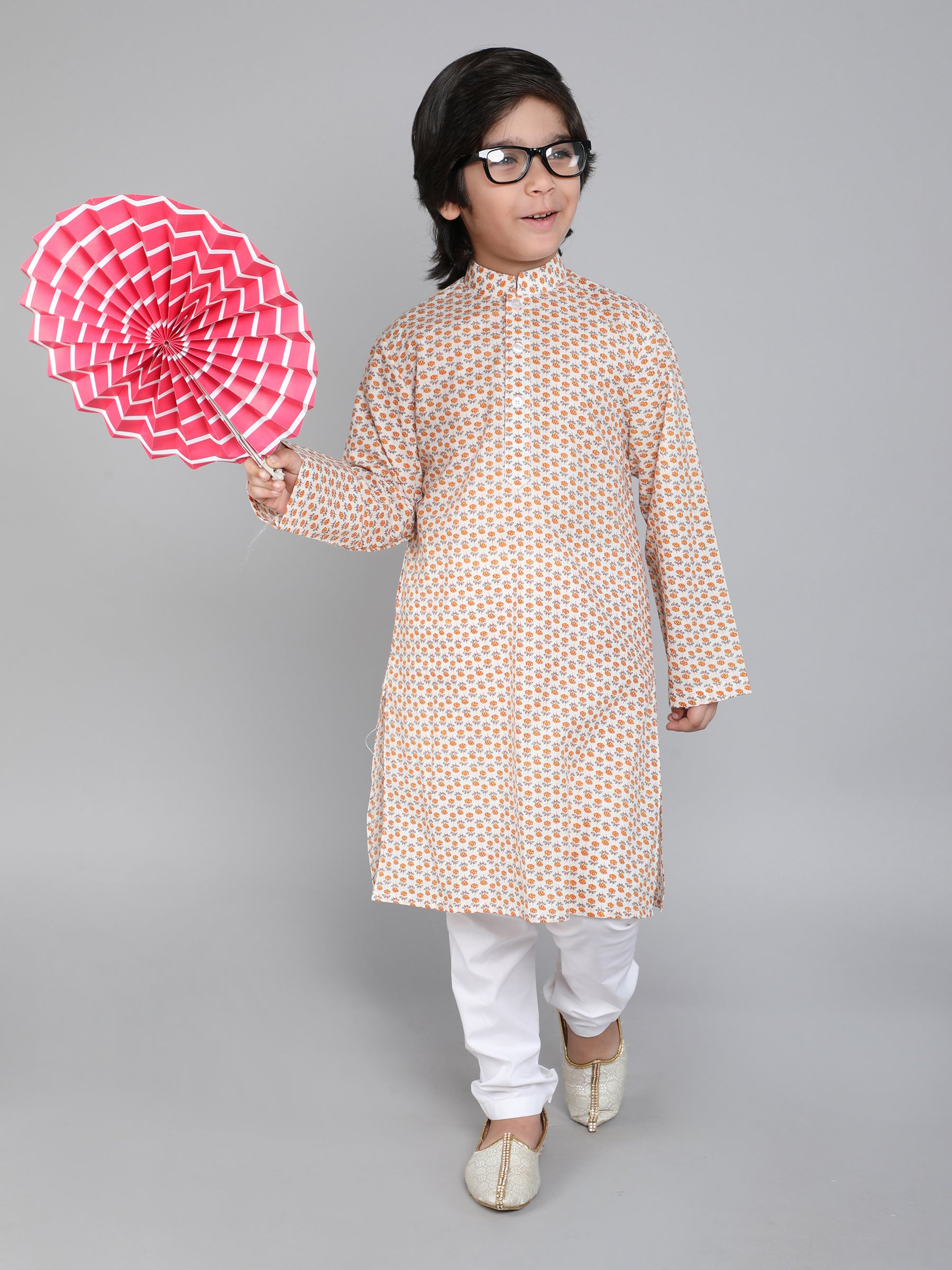 Hand Block Print Kurta Set - Cream