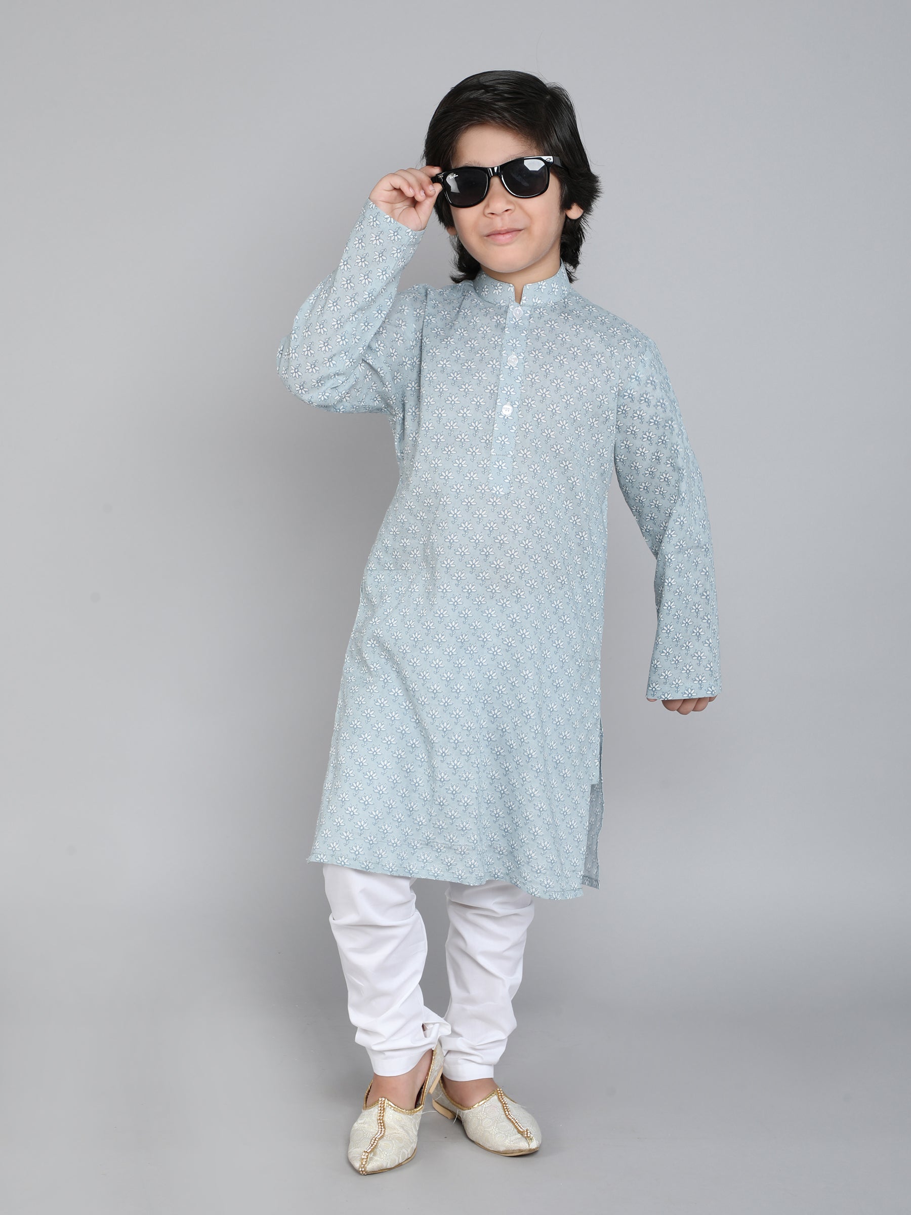 Hand Block Print Kurta Set - Grey