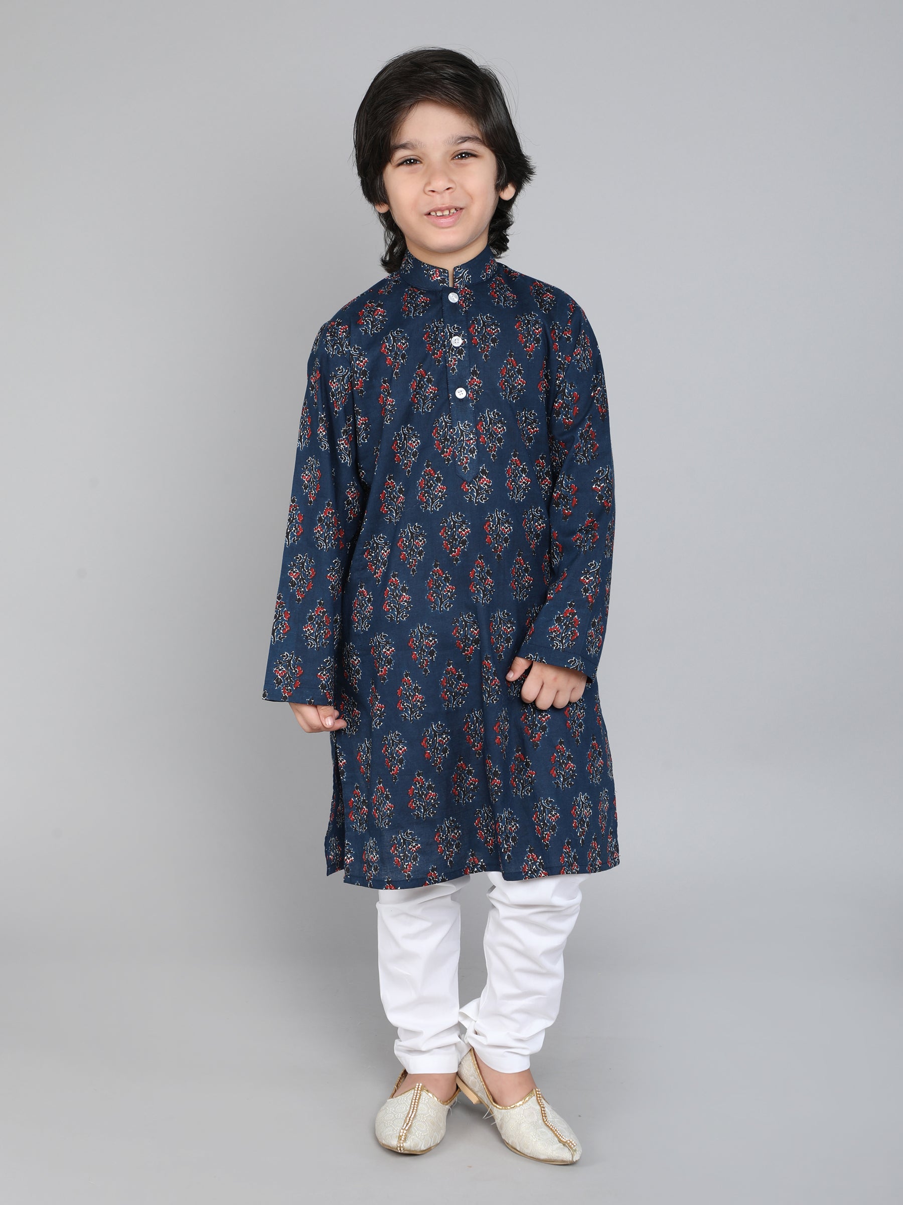 Hand Block Print Kurta Set - Navy Blue