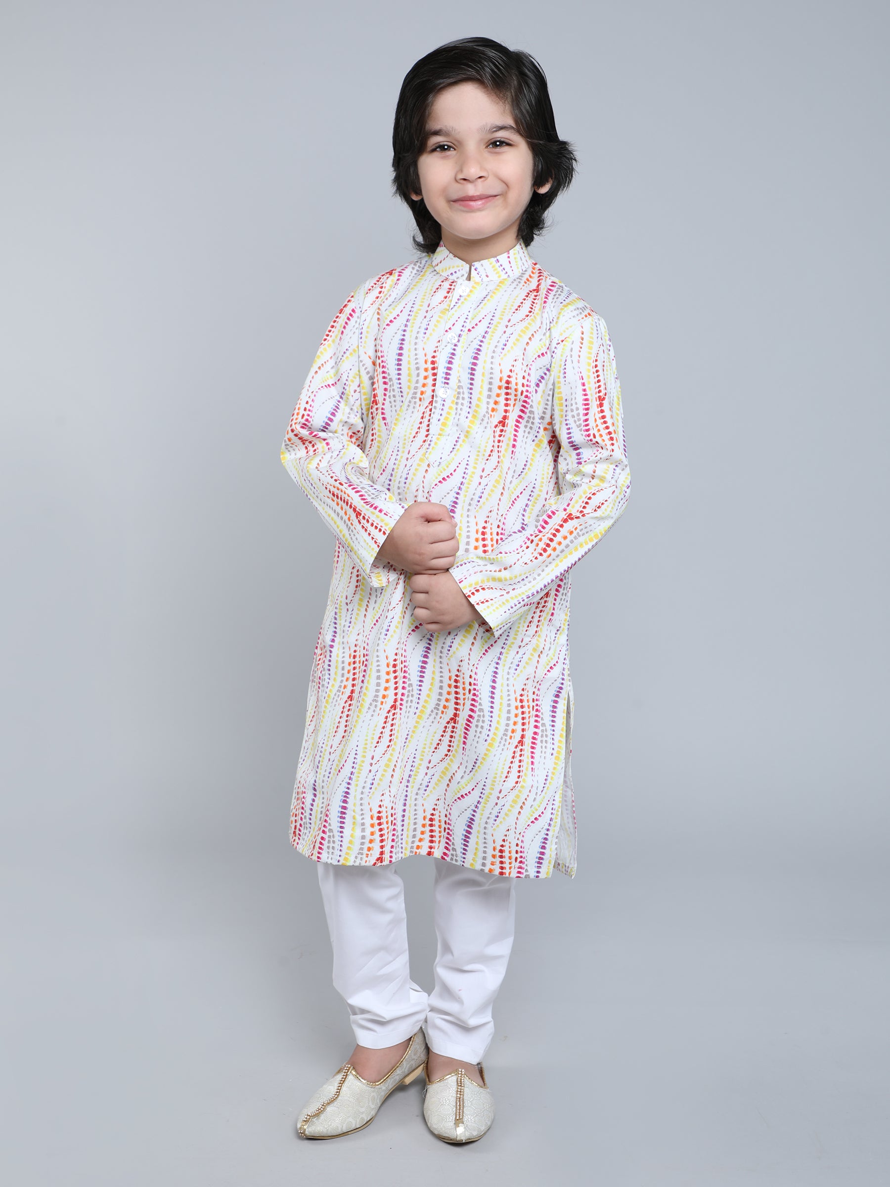 Cream Abstract Print Cotton Kurta Set