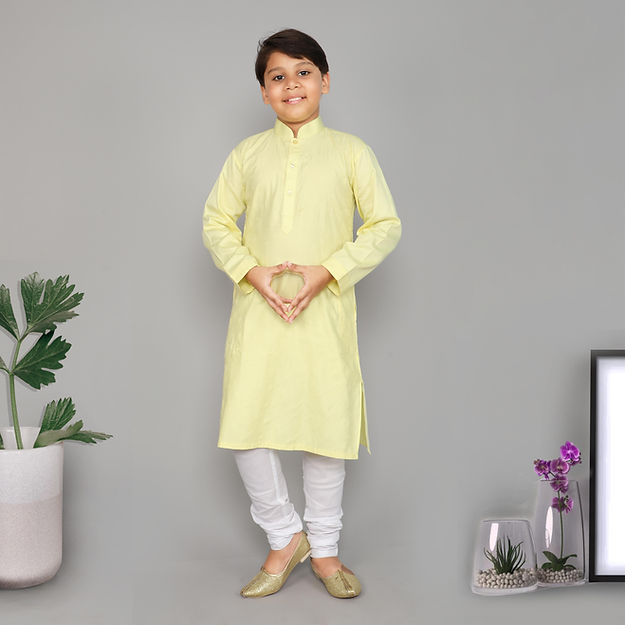 Cotton Silk kurta set - single thread embroidery - yellow