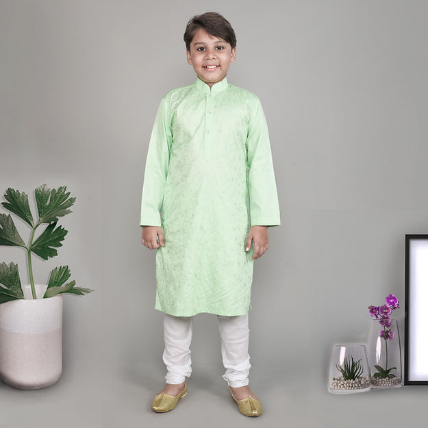 Cotton Silk kurta set - embroidery - Pista green color