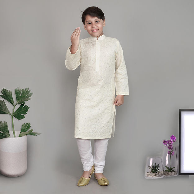 Pure Linen Off White colour -self colour sequins embroidery -kurta set