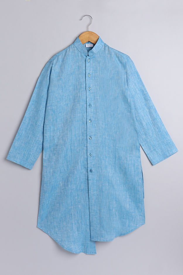 Pure Linen solid Blue colors kurta set
