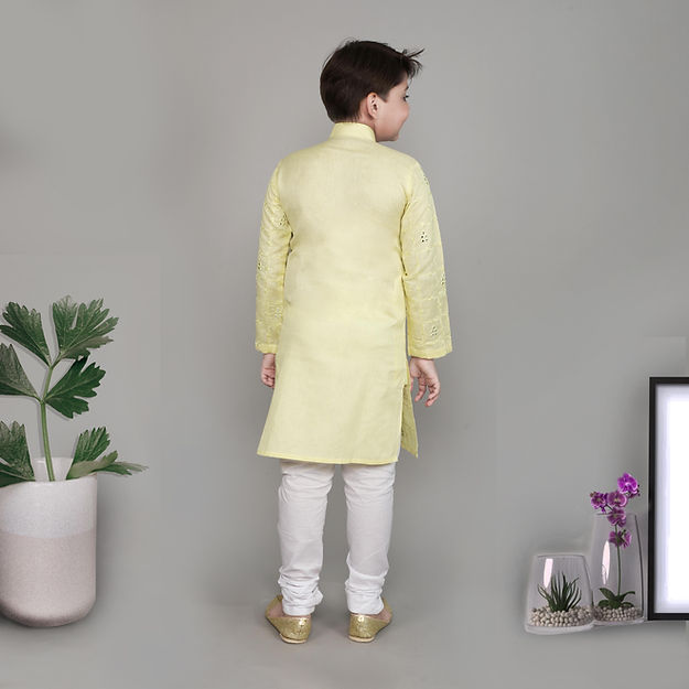 Pure Linen lemon yellow colour - embroidery & mirror work - kurta set