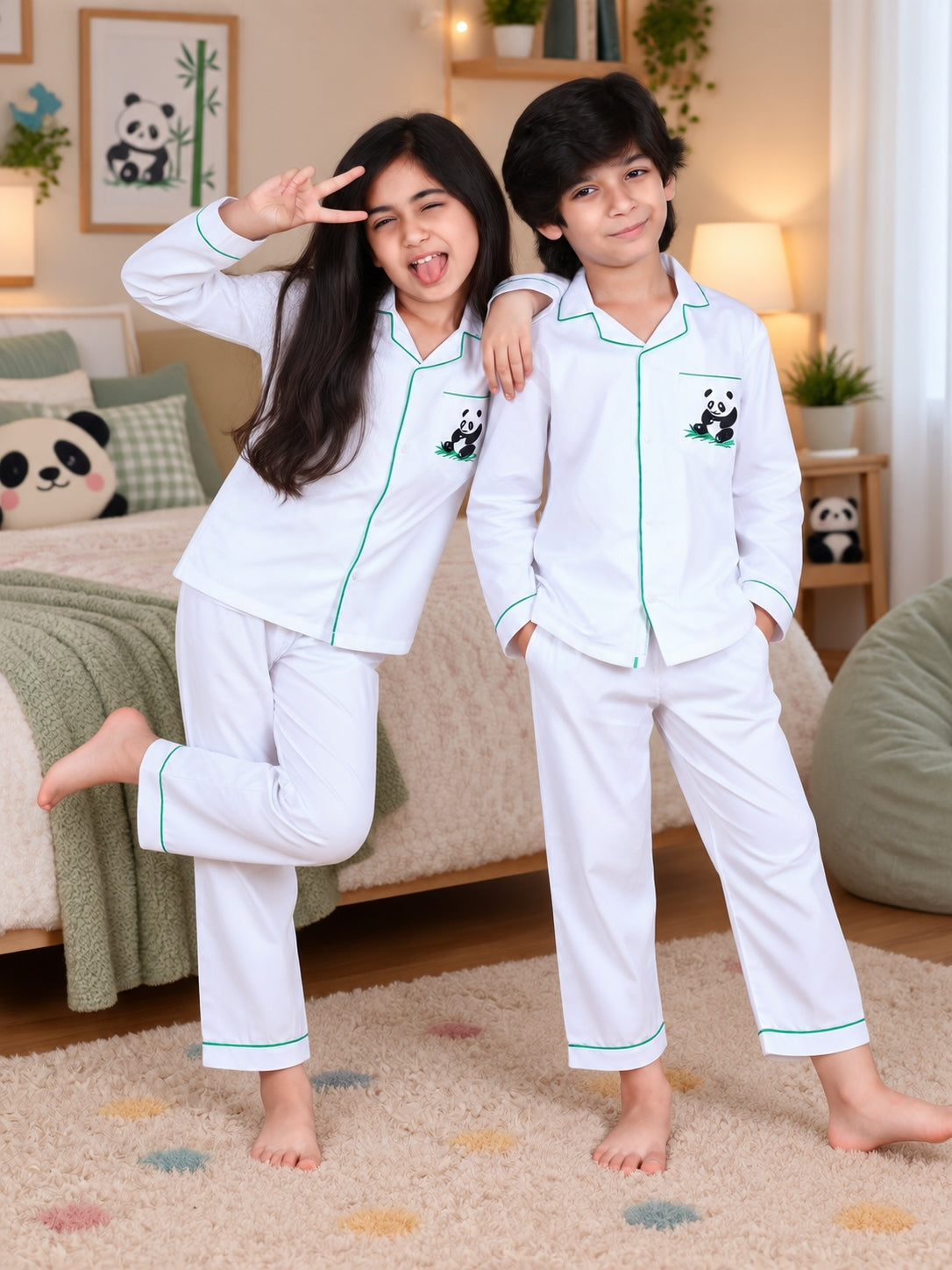 White Panda Dreams Cotton Nightsuit Set