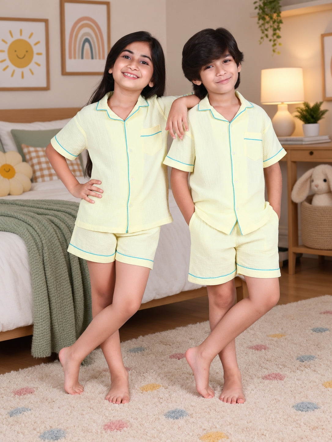 Yellow Cloud Crinkle Cotton Co-ord Sleep Set