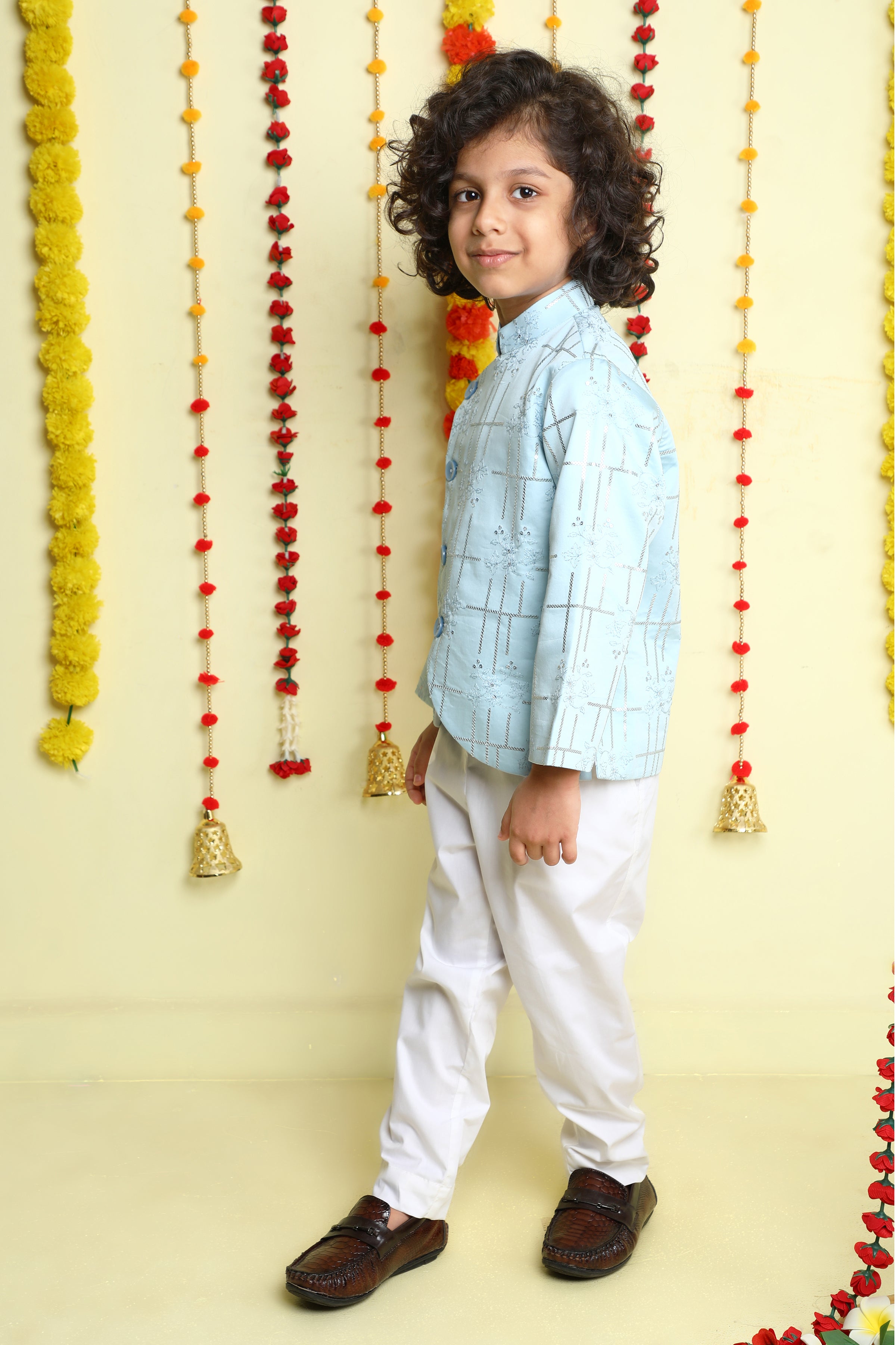 Sky Blue Sequined Asymmetric Kurta Pant Set