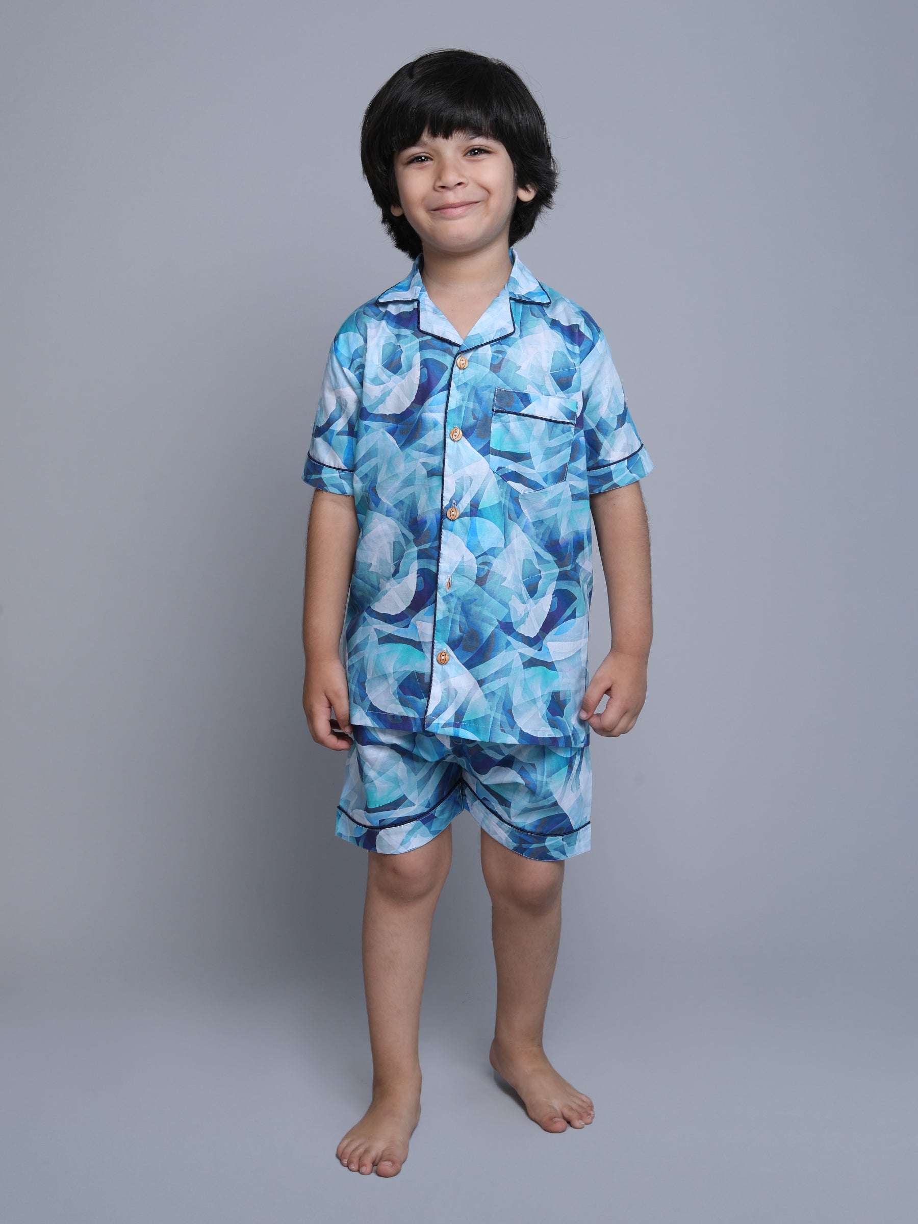 Cotton Marble Print Co-ord Set - Blue Color