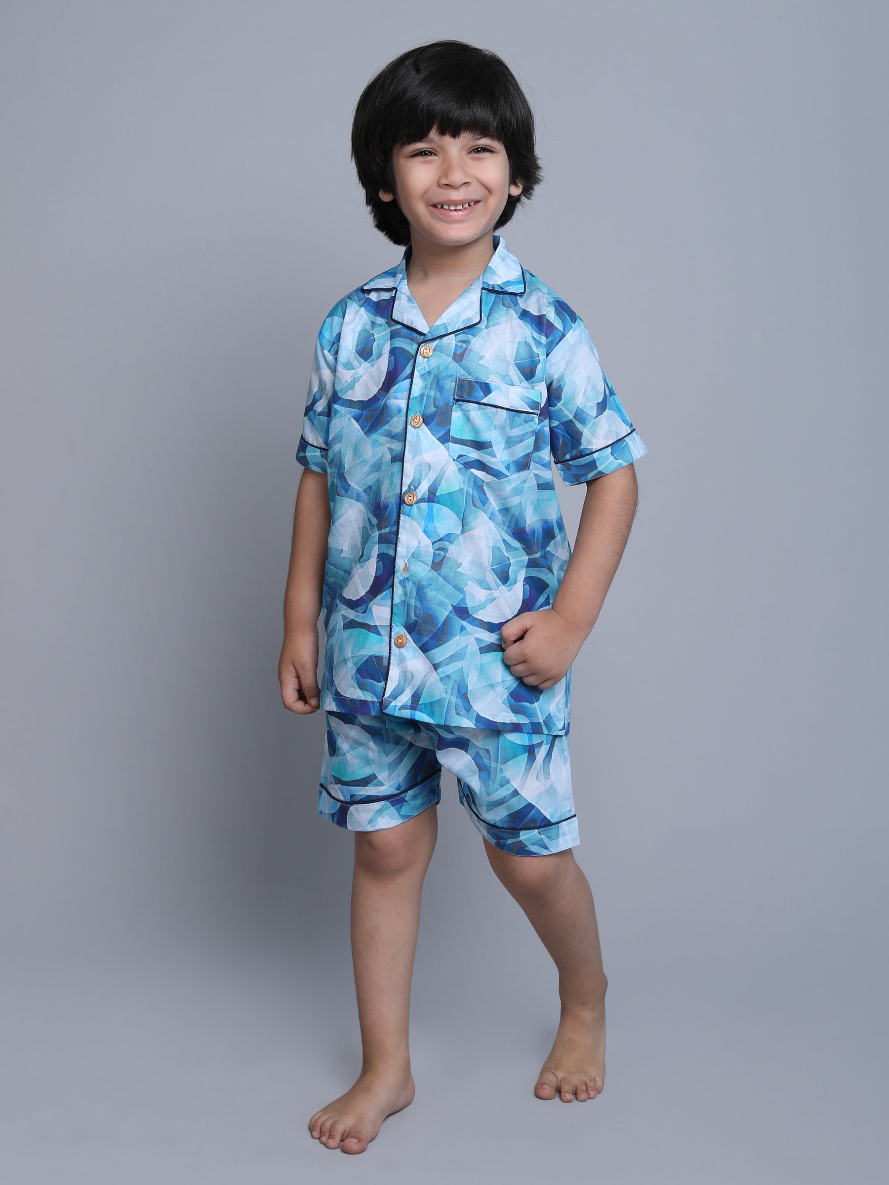 Cotton Marble Print Co-ord Set - Blue Color