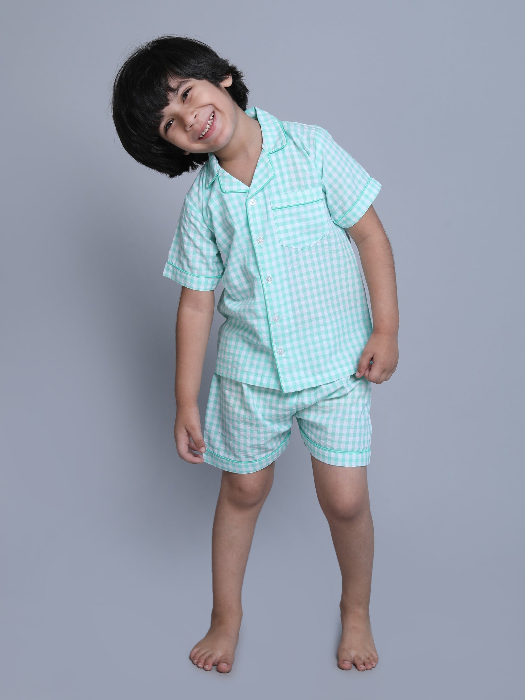 Cotton Checks Collar Neck Co-ord Set