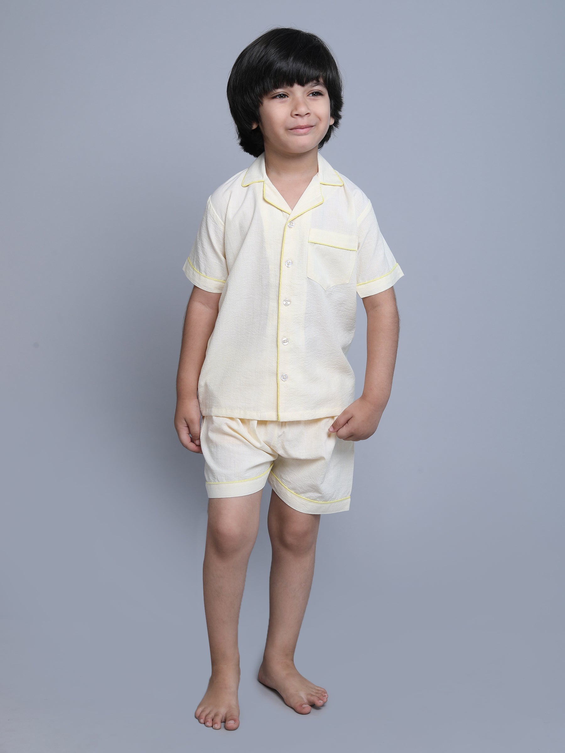 Cotton Stripe Collar Neck Co-ord Set