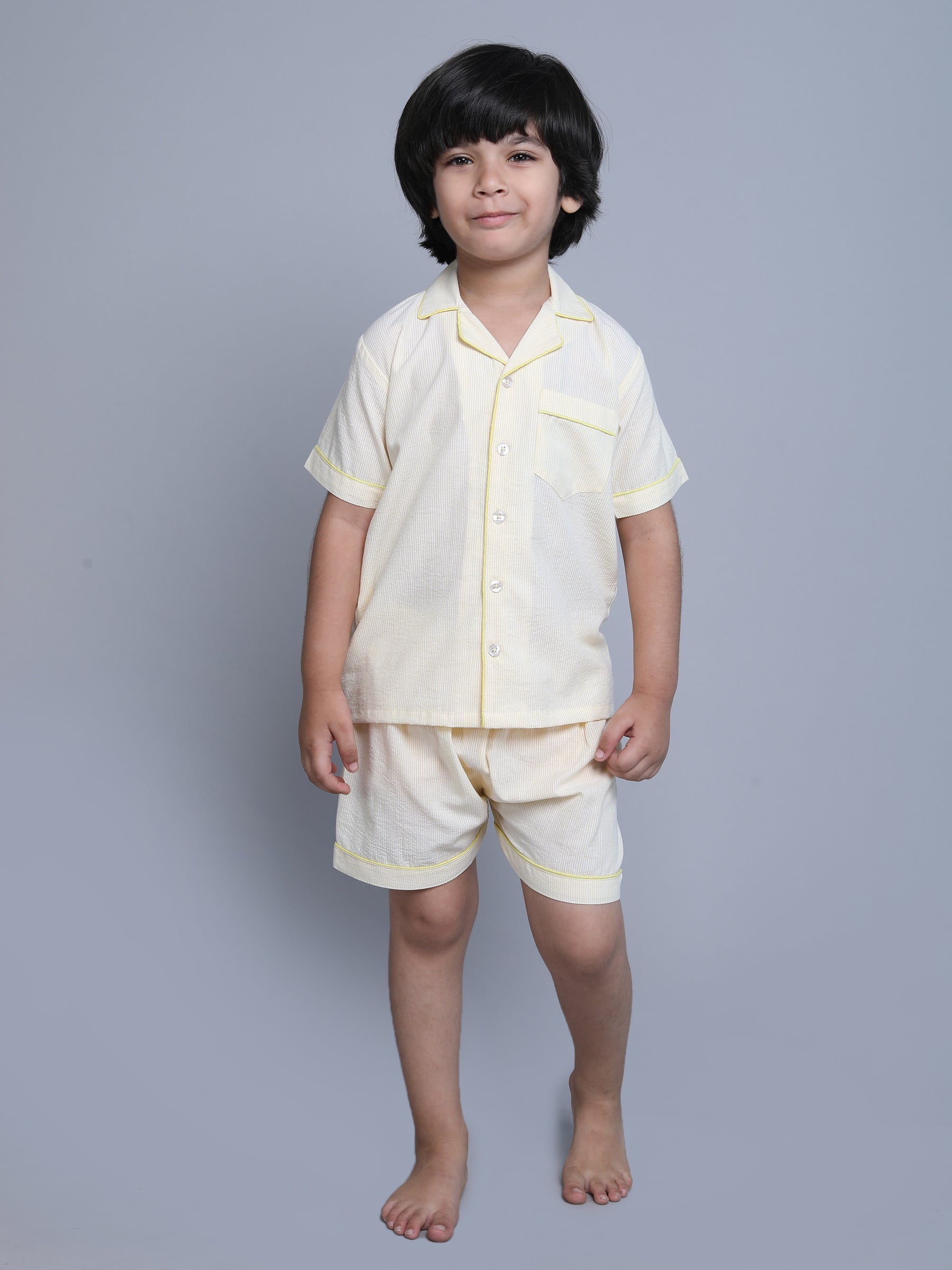 Cotton Stripe Collar Neck Co-ord Set