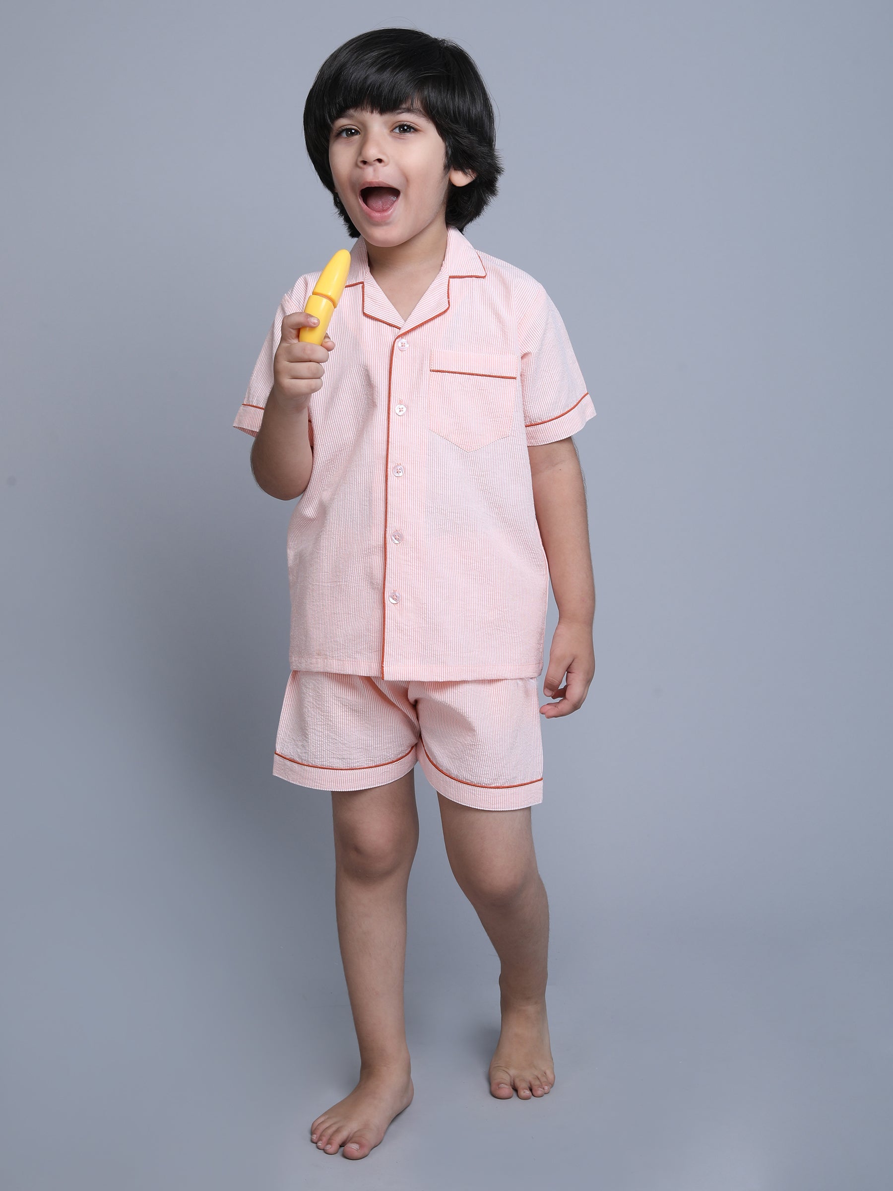 Cotton stripe Collar Neck Co-ord Set