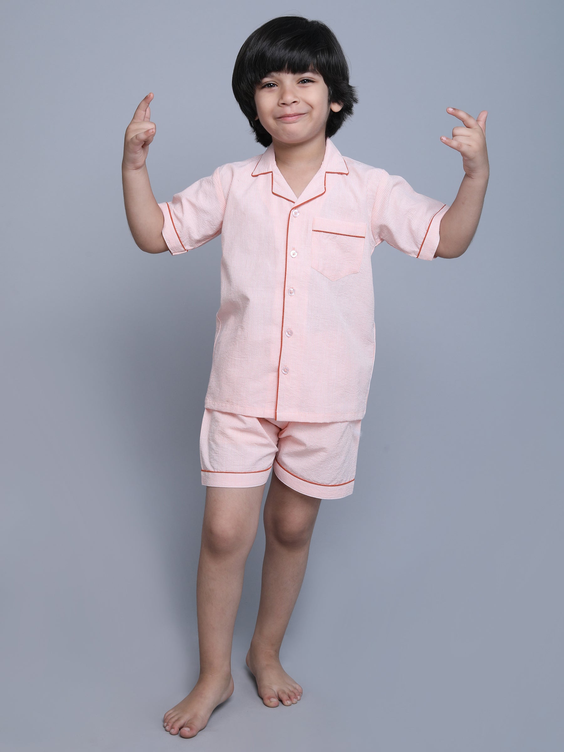 Cotton stripe Collar Neck Co-ord Set