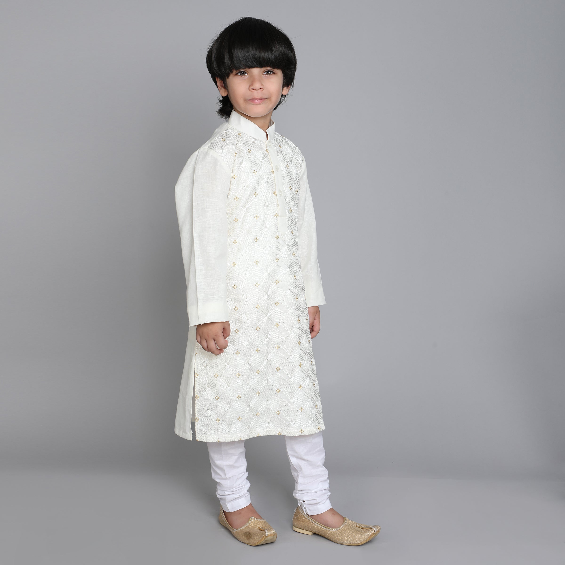 Pure Linen  Kurta Set -  Self Color  Embroidery - White