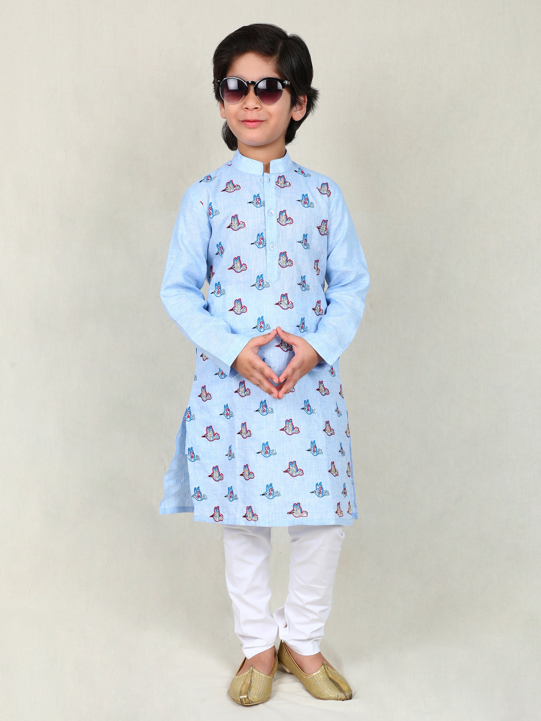 Sky Blue Embroidered Bird Kurta Set