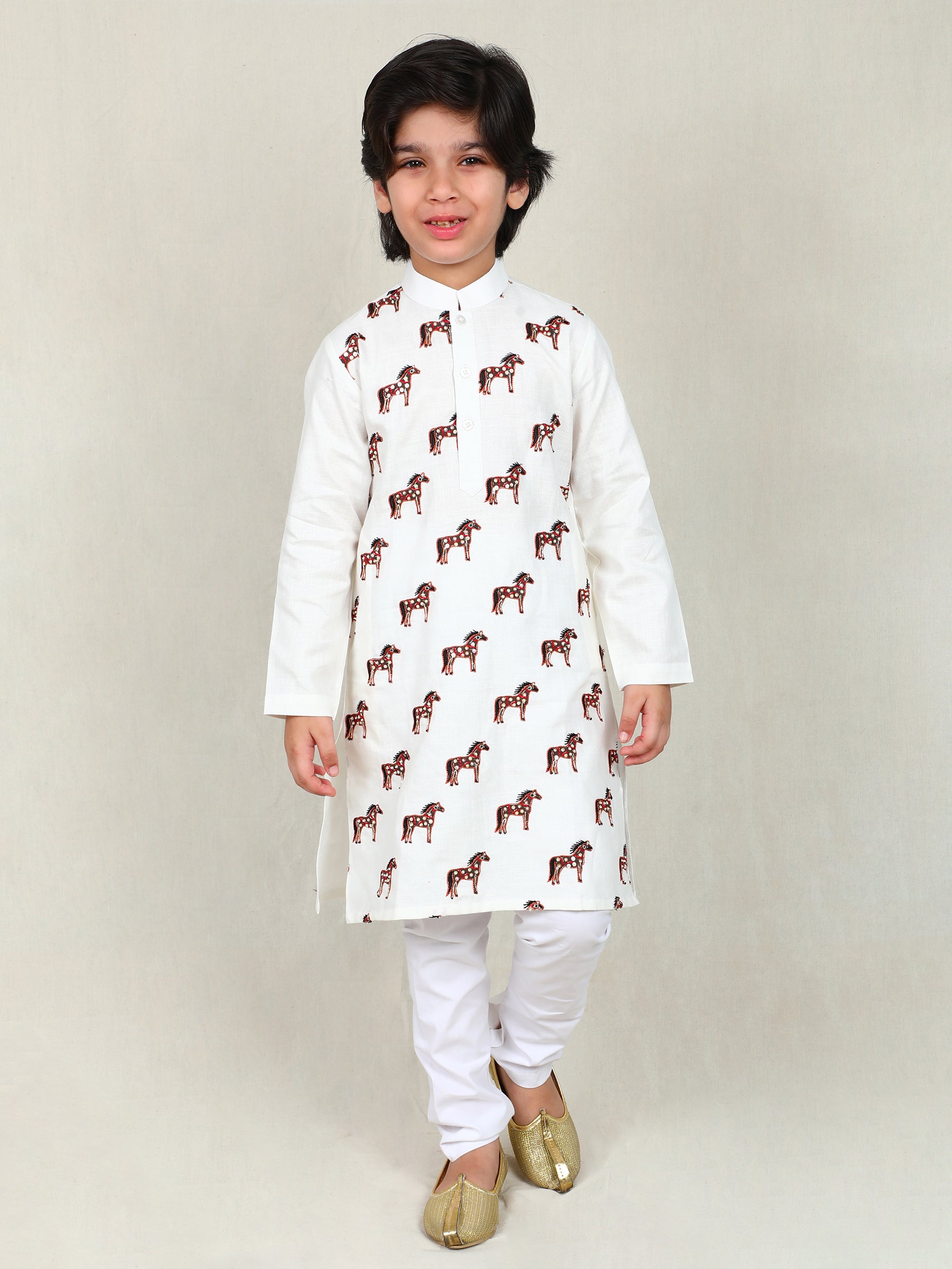 Ivory Embroidered Horse Kurta Set