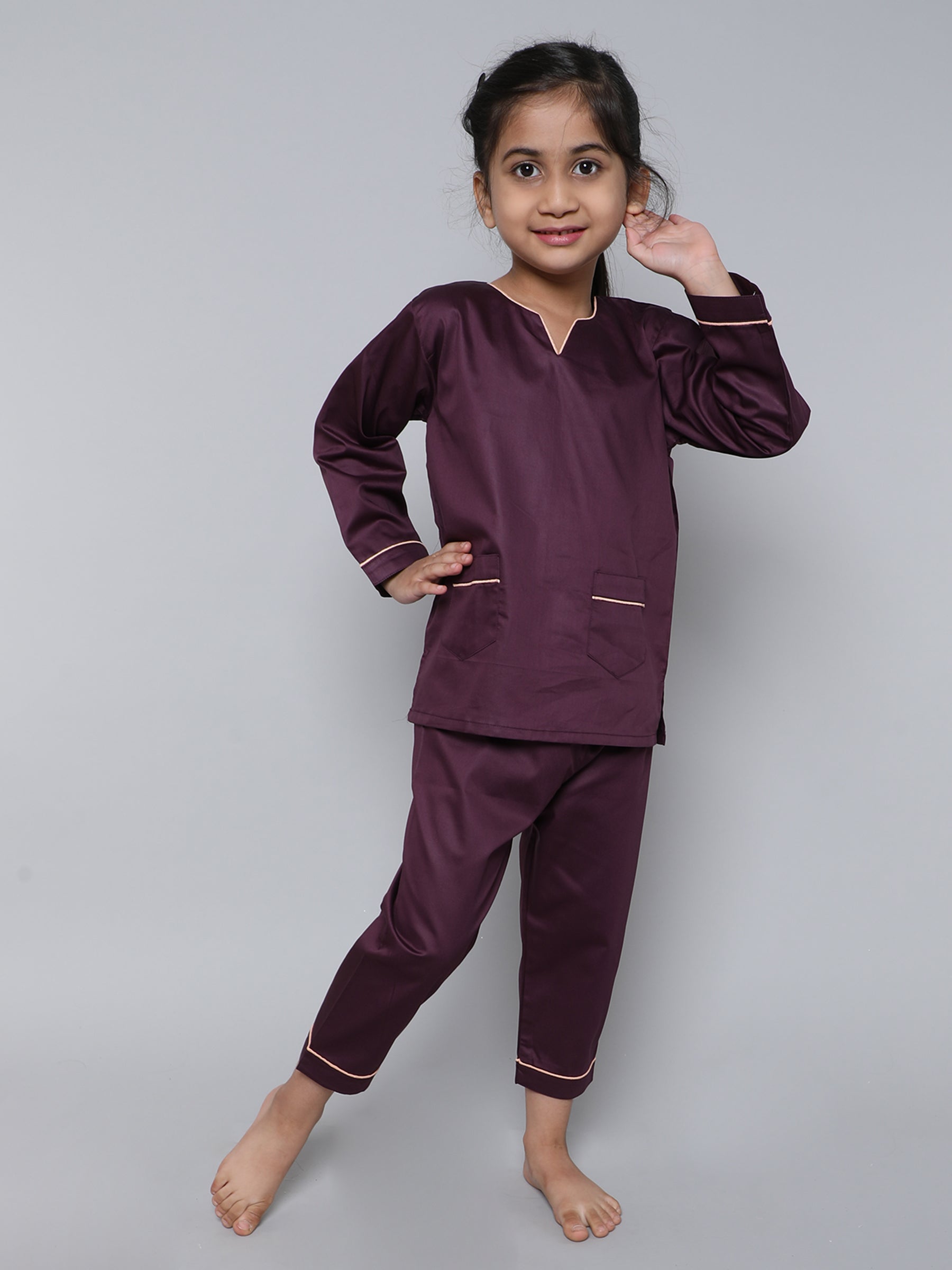 100% Cotton Silk V Neck Co-ord Set (par pal)