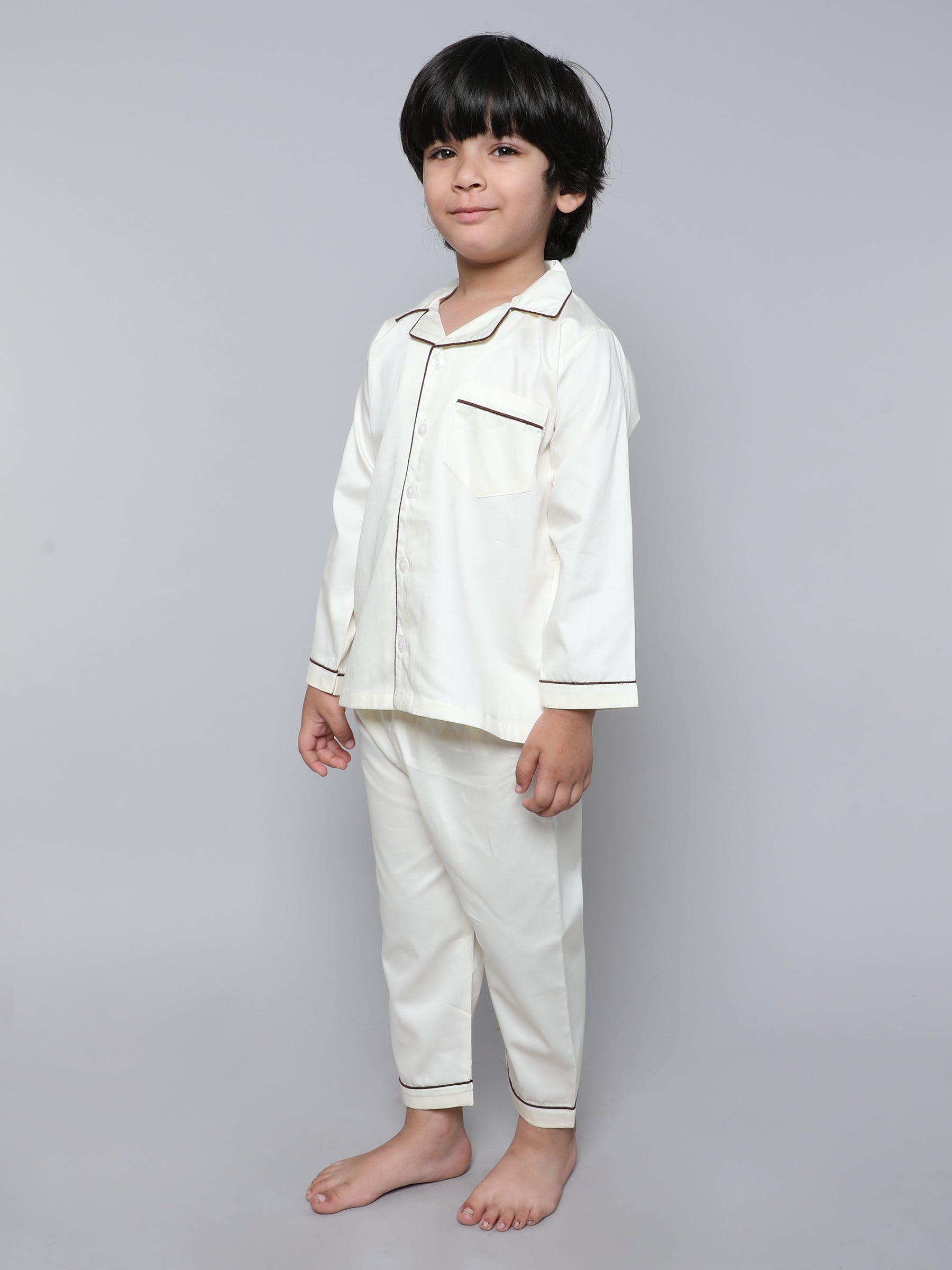 100% Cotton Silk Collar Neck Co-ord Set (off white)