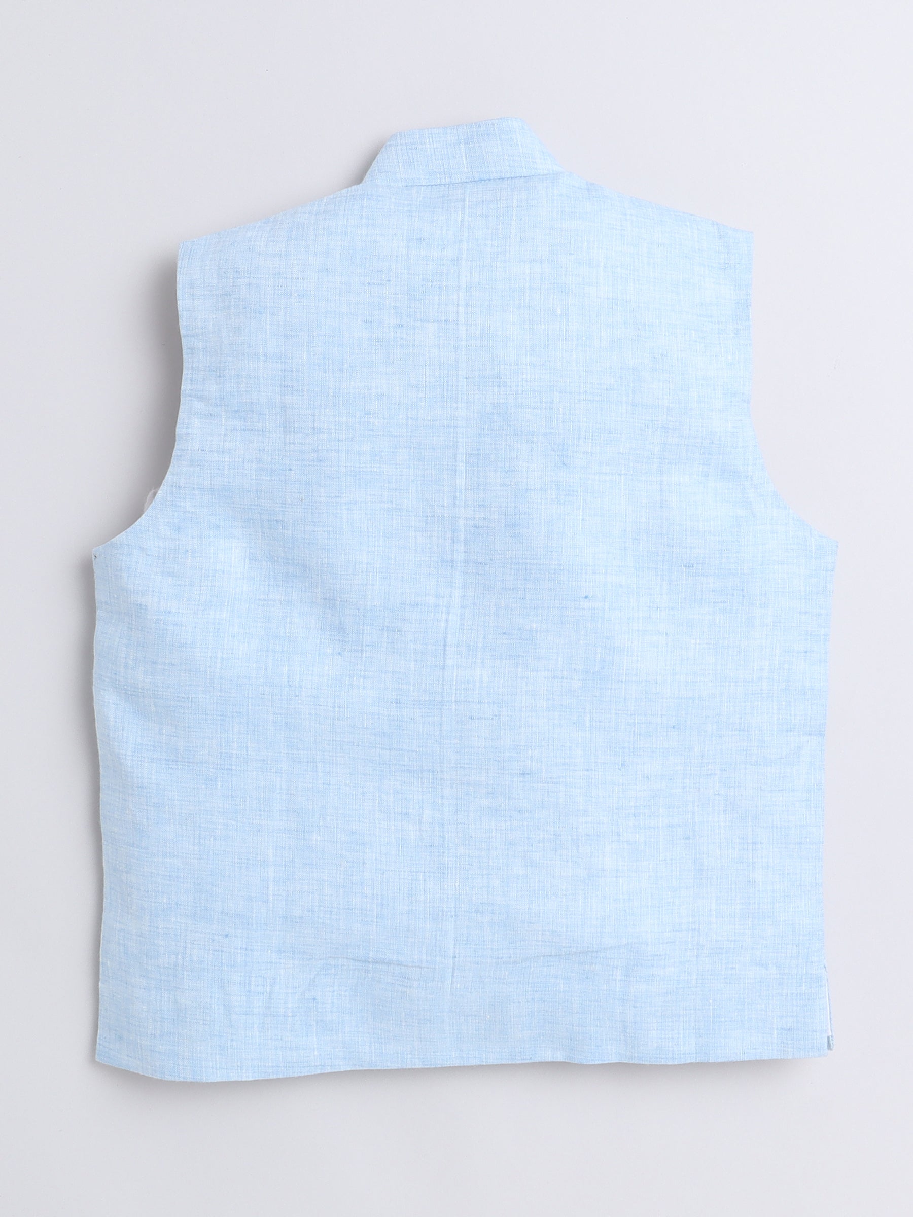 Pure Linen Nehru jacket -  silver color embroidery - Blue