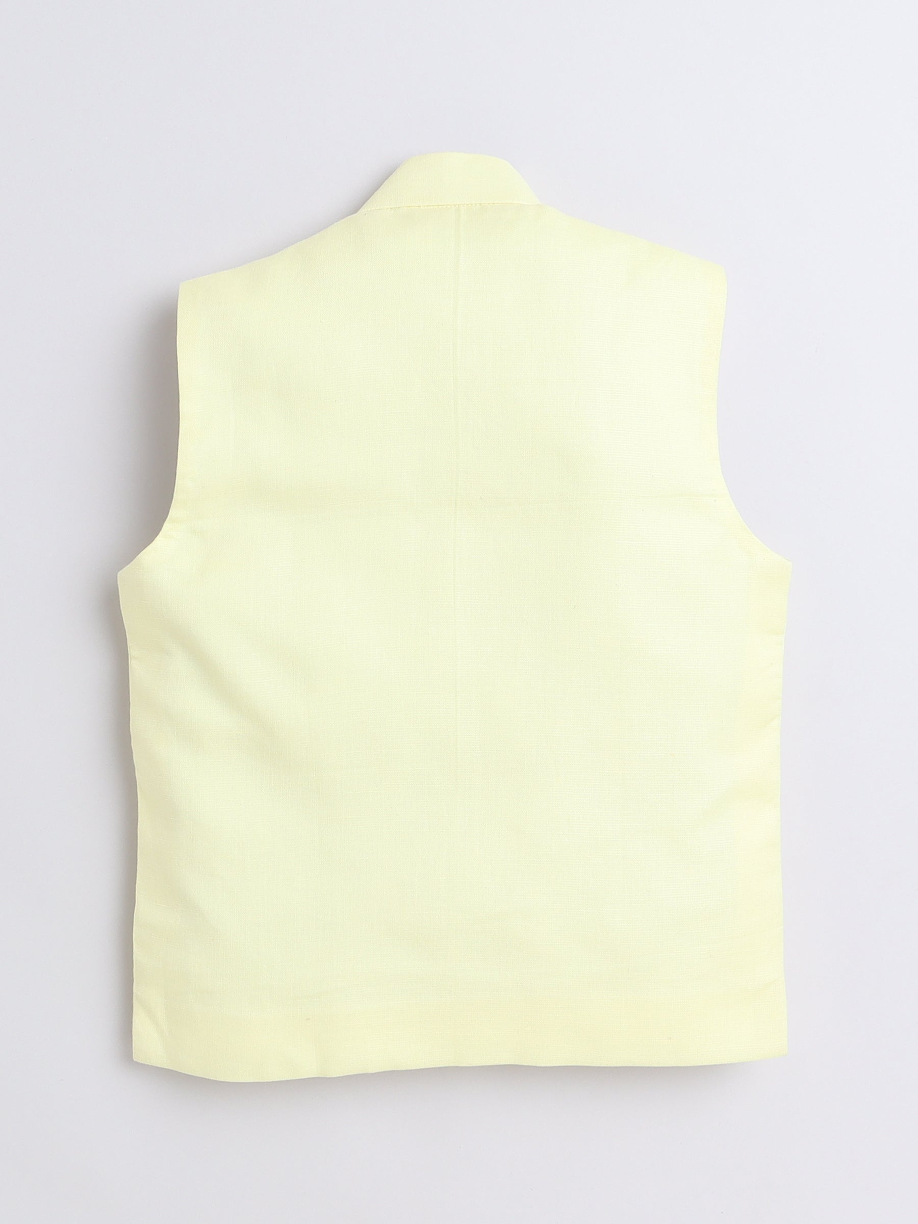 Pure Linen Nehru jacket -   Gold  color embroidery - Yellow
