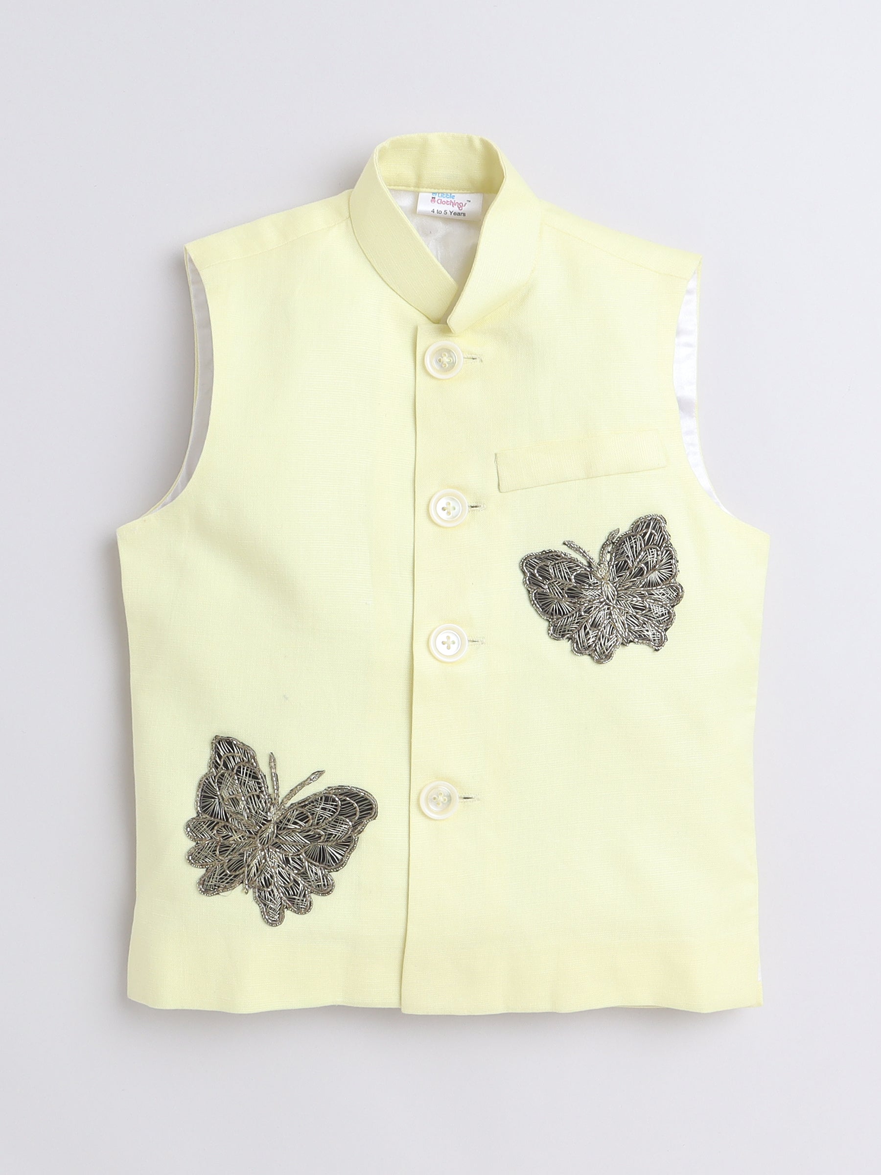 Pure Linen Nehru jacket -   Gold  color embroidery - Yellow