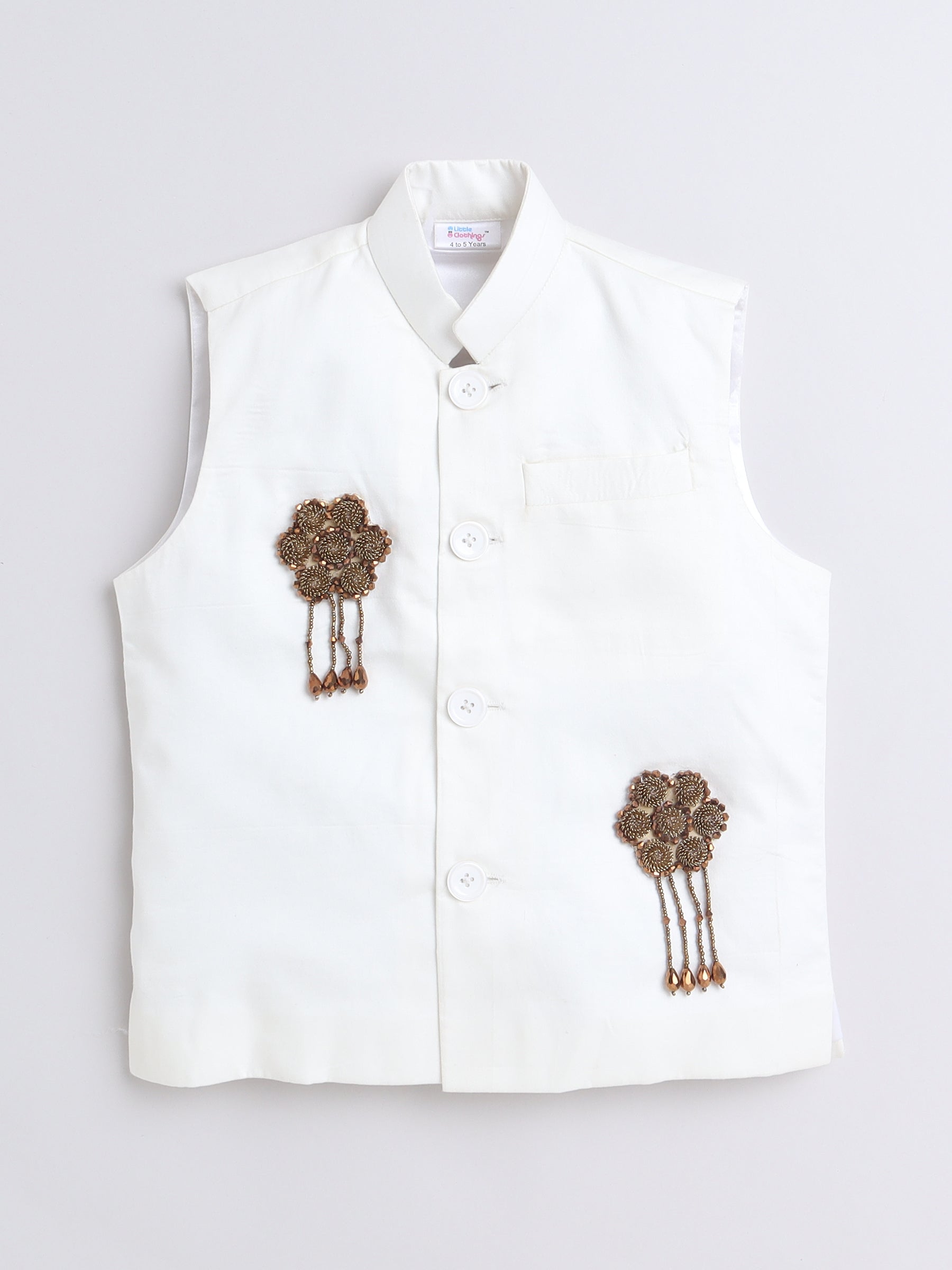Pure Linen Nehru jacket -   Gold  color embroidery - off white