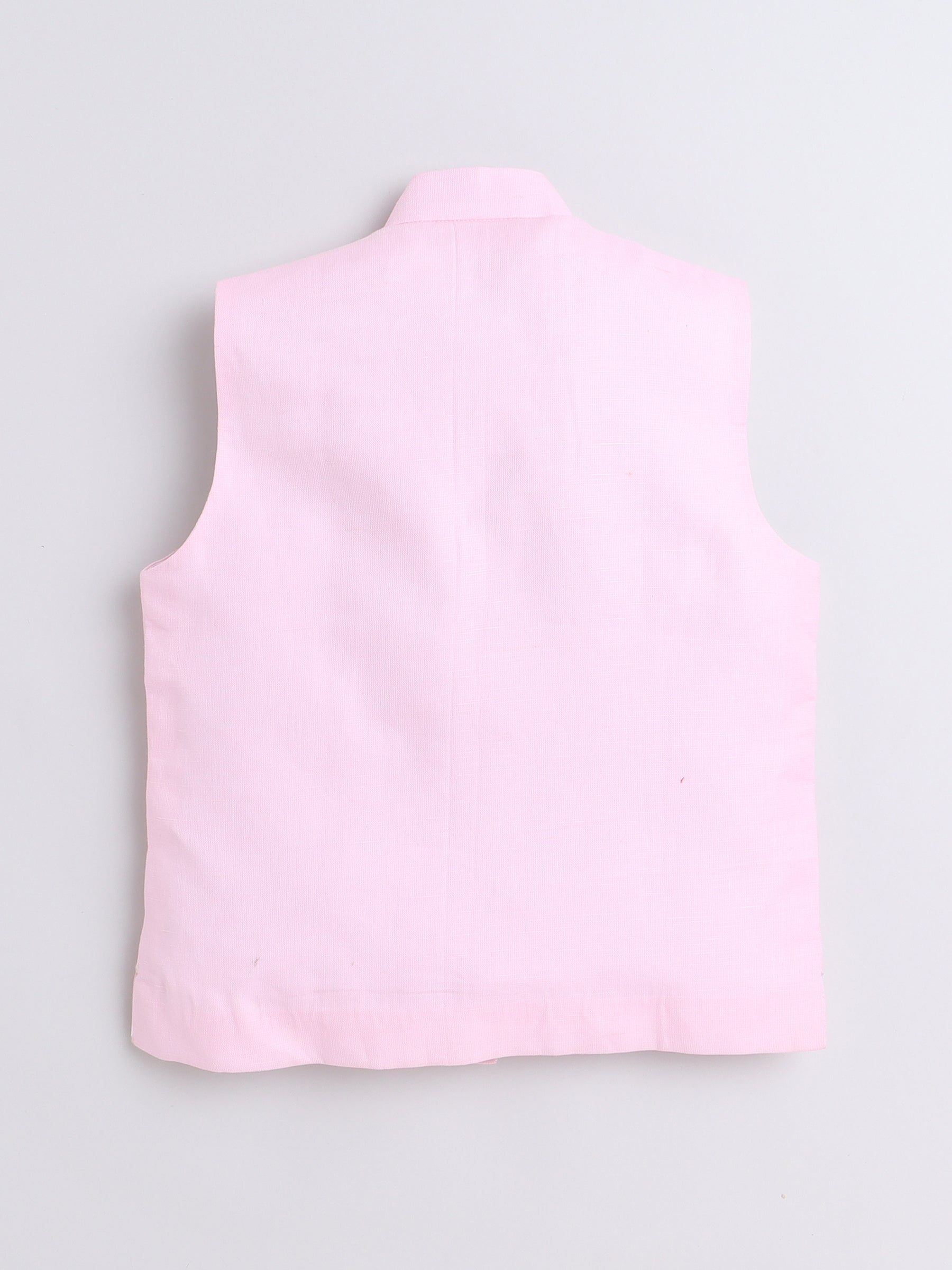 Pure Linen Nehru jacket - colored embroidery - pink