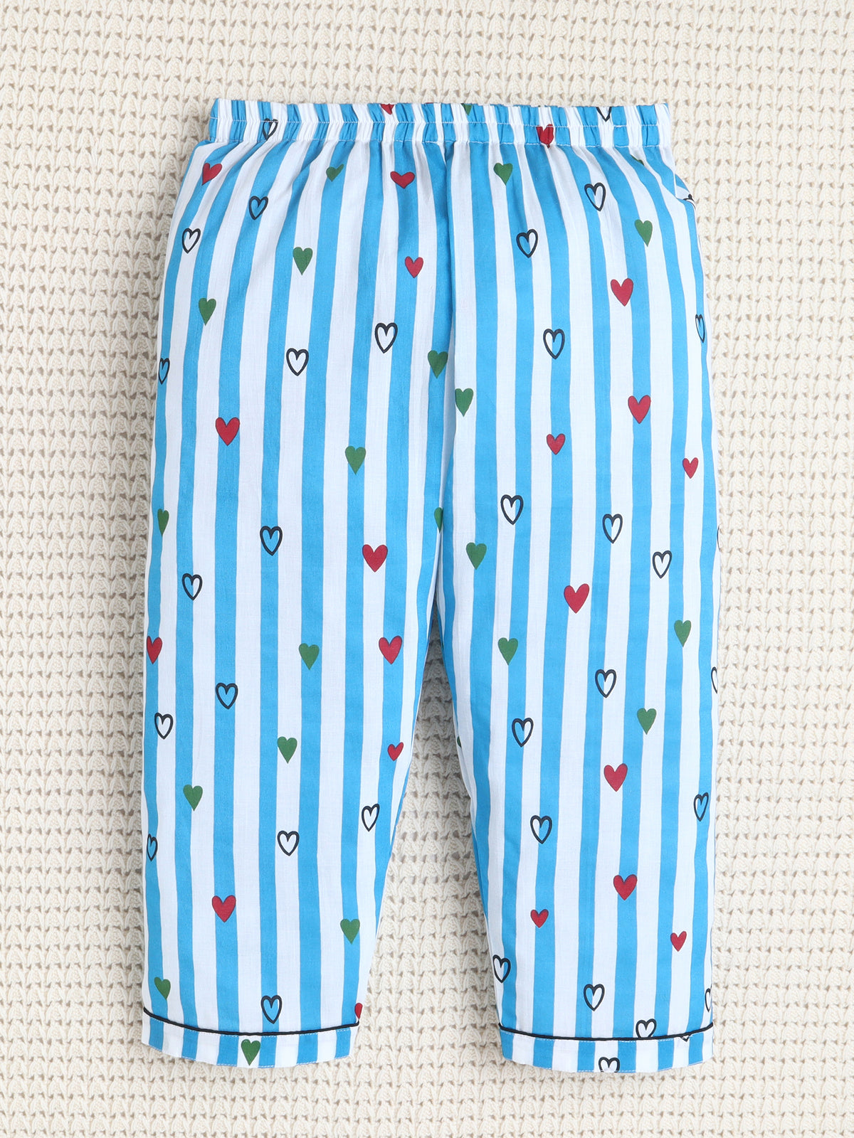 Blue Stripe Heart Print Cotton Night suit Set