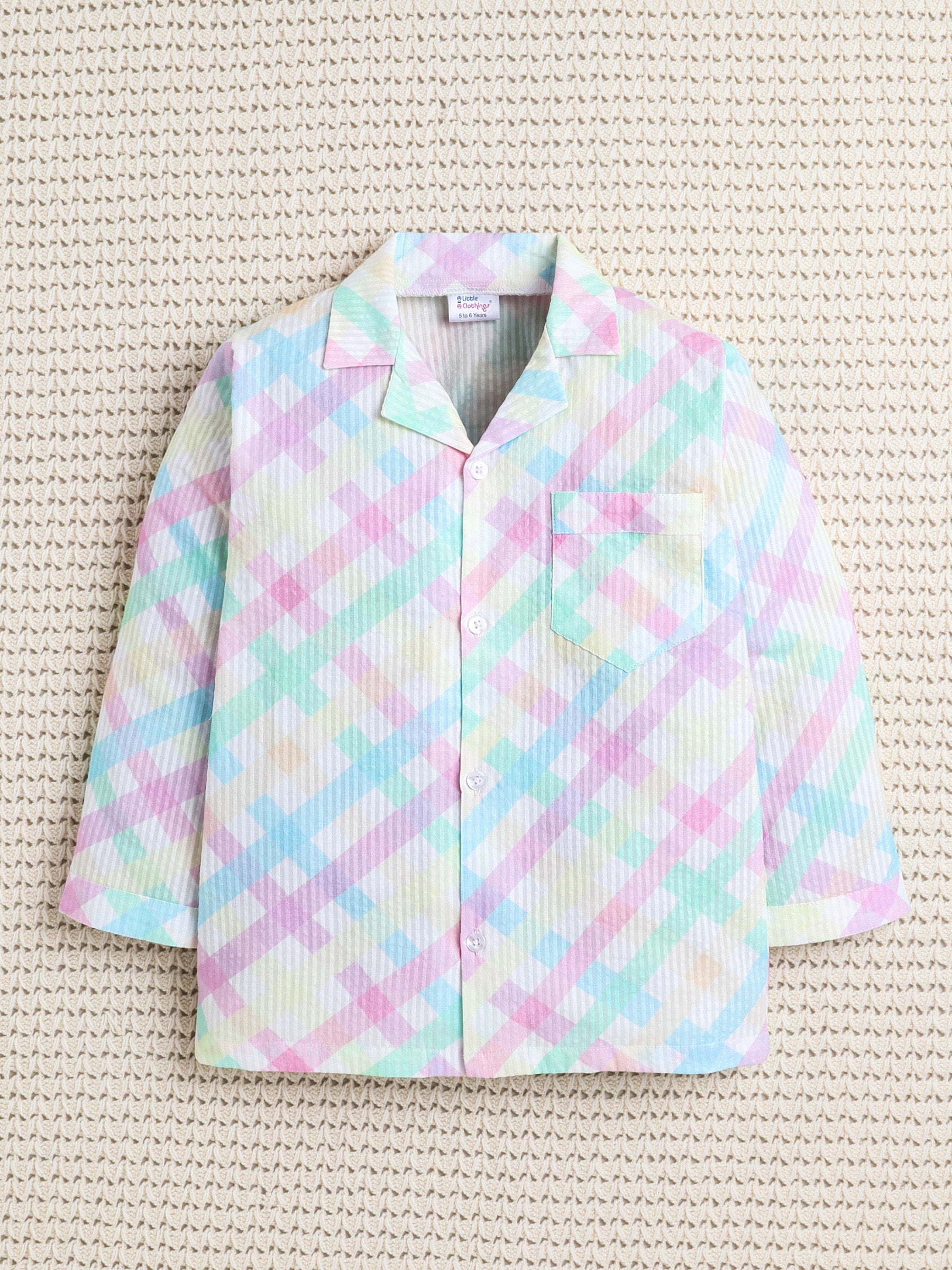 Pastel Candy Checks Crinkled PJ Set
