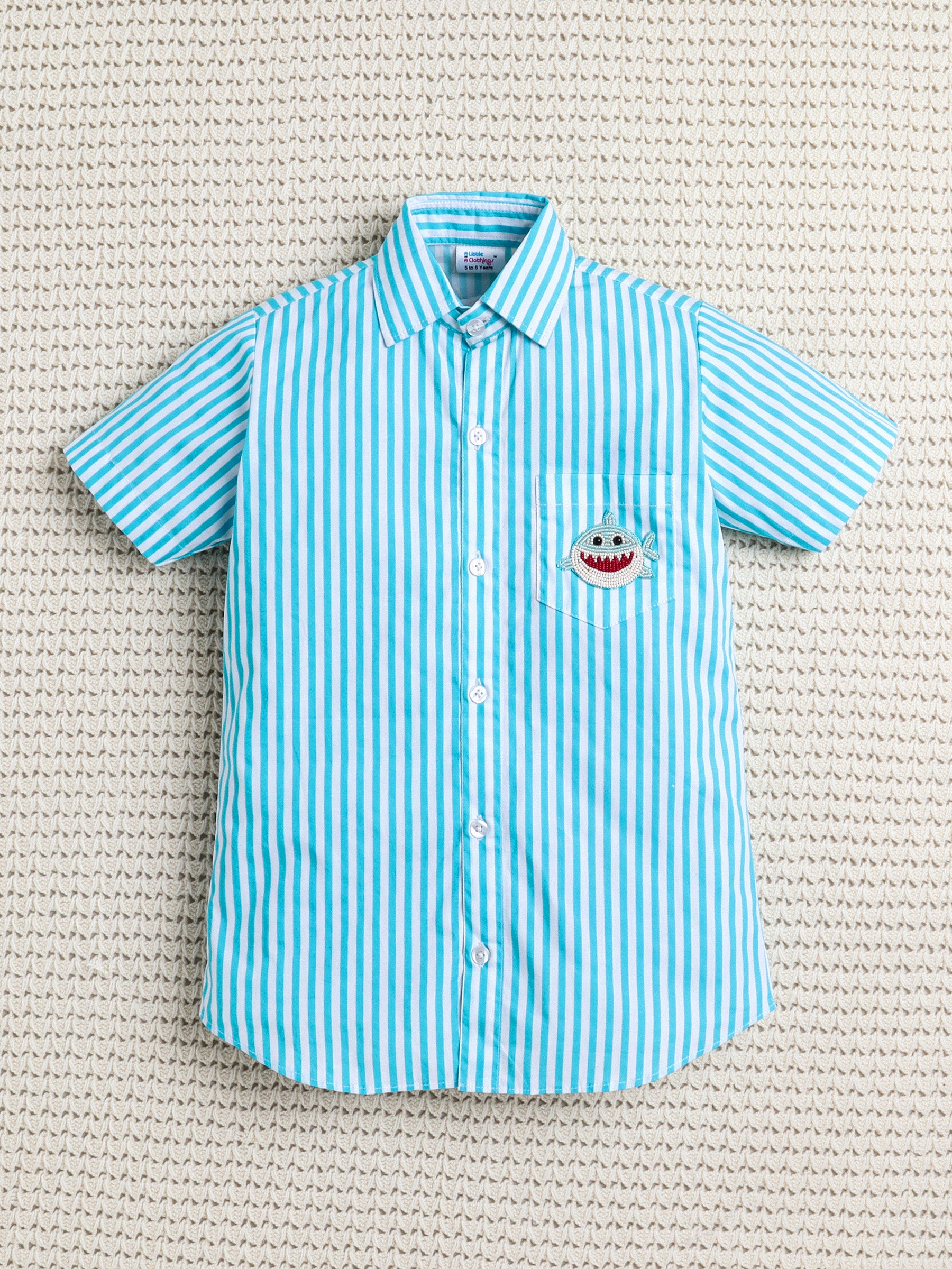 Blue Striped Baby Shark Patch PJ Set